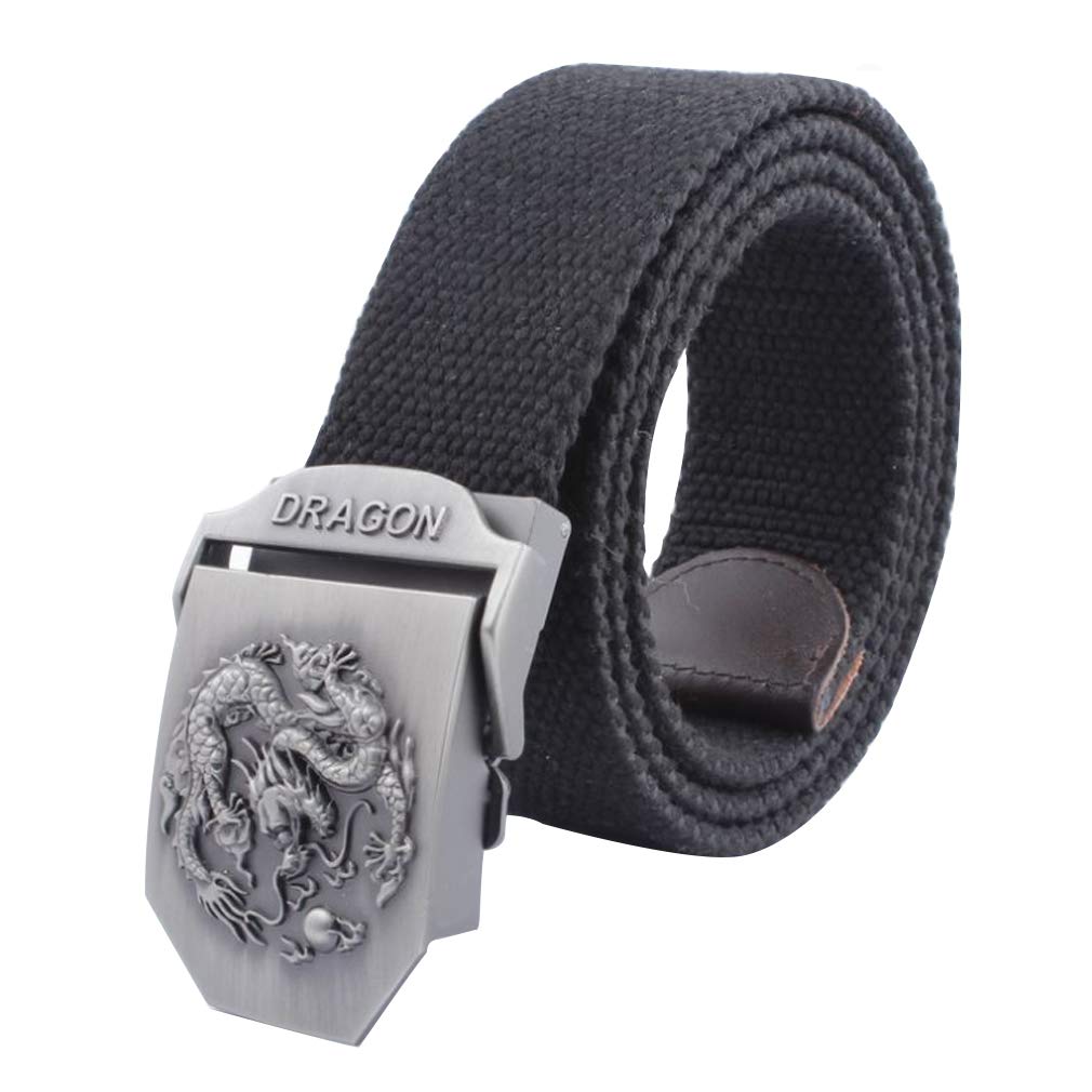 LKMY Men's Nylon Canvas Belt with Metal Buckle - Chinese Dragon Design for Jeans & Chinos | Durable Fashion Accessory for Casual Wear & Outdoor Activities