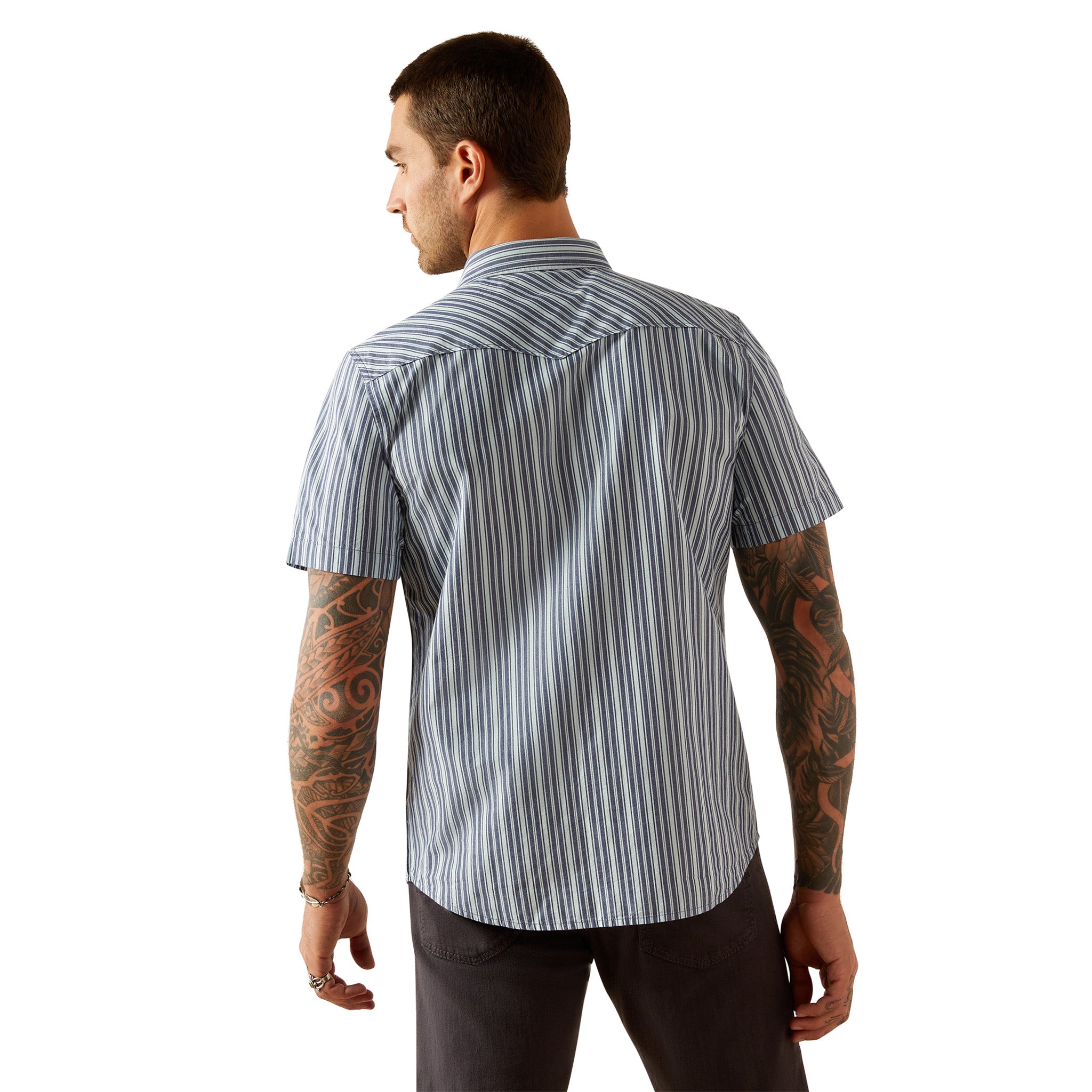Ariat Men's Blue Striped Short Sleeve Shirt - Casual Western Style Button Down for Outdoor, Work & Everyday Wear
