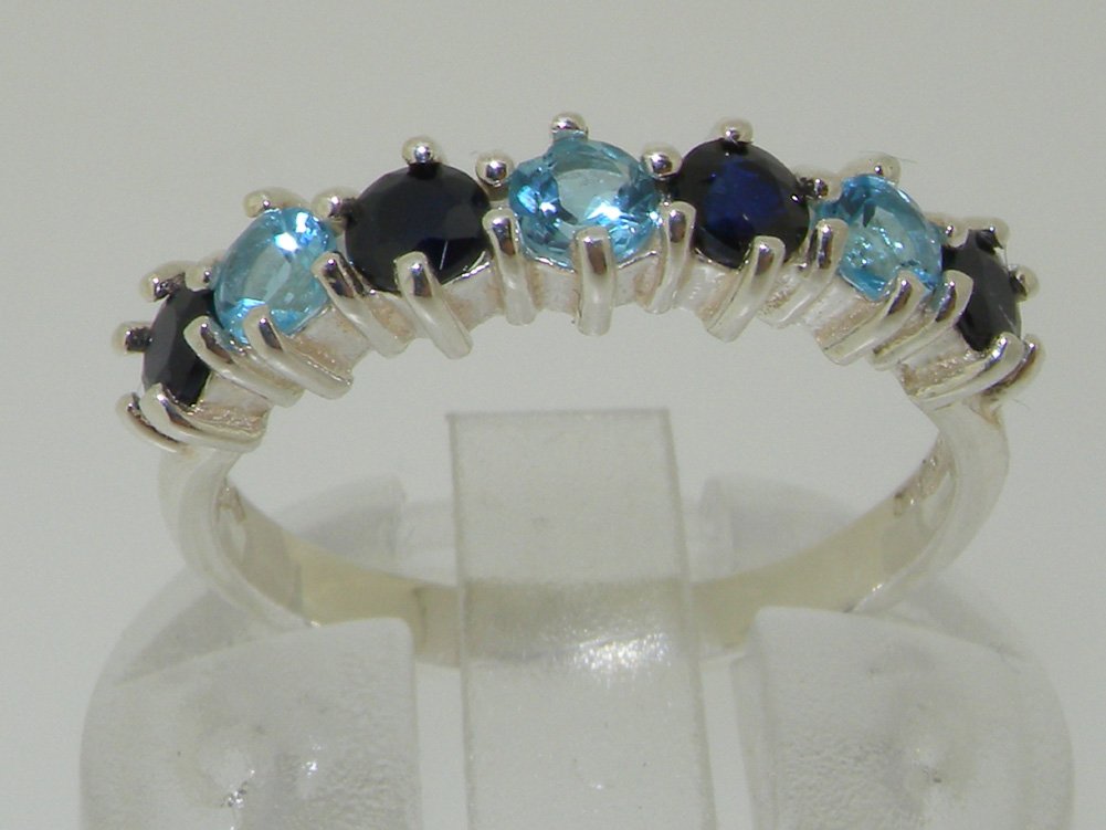 10K White Gold Genuine Blue Topaz & Sapphire Women's Eternity Ring - Elegant Wedding Band, Anniversary Gift for Her, Perfect for Bridal Jewelry and Special Occasions