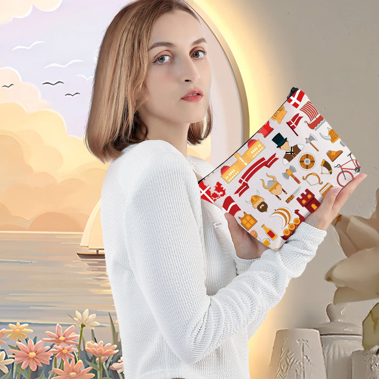 LEVLO Denmark Travel Pouch Bag - Danish Culture Gift with European Landmarks Design - Perfect Souvenir for Denmark Lovers & Travel Enthusiasts - Ideal for Vacations, Gifts & Collectibles