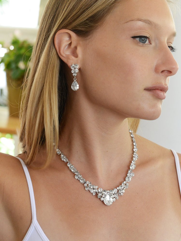 Mariell Crystal Bridal Wedding Necklace & Earrings Set - Elegant Jewelry for Bride, Bridesmaid, Prom, Pageant - Perfect for Weddings, Formal Events & Special Occasions