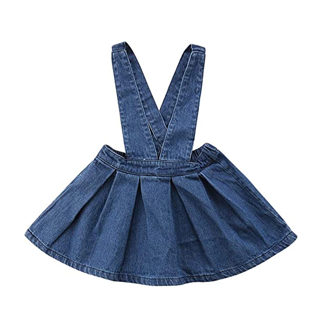 **Toddler Denim Suspender Dress with Ruffles - Girls' Baby Outfit for Fall & Winter - Perfect for Holidays, Parties & Casual Wear**