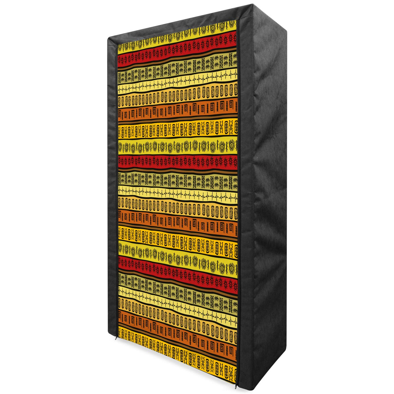 Ambesonne African Print Portable Fabric Wardrobe - Hand Drawn Geometric Striped Design Closet Organizer with Shelves, 33.5 Inch Multicolor Storage Closet for Bedroom, Closet, Dorm or Travel
