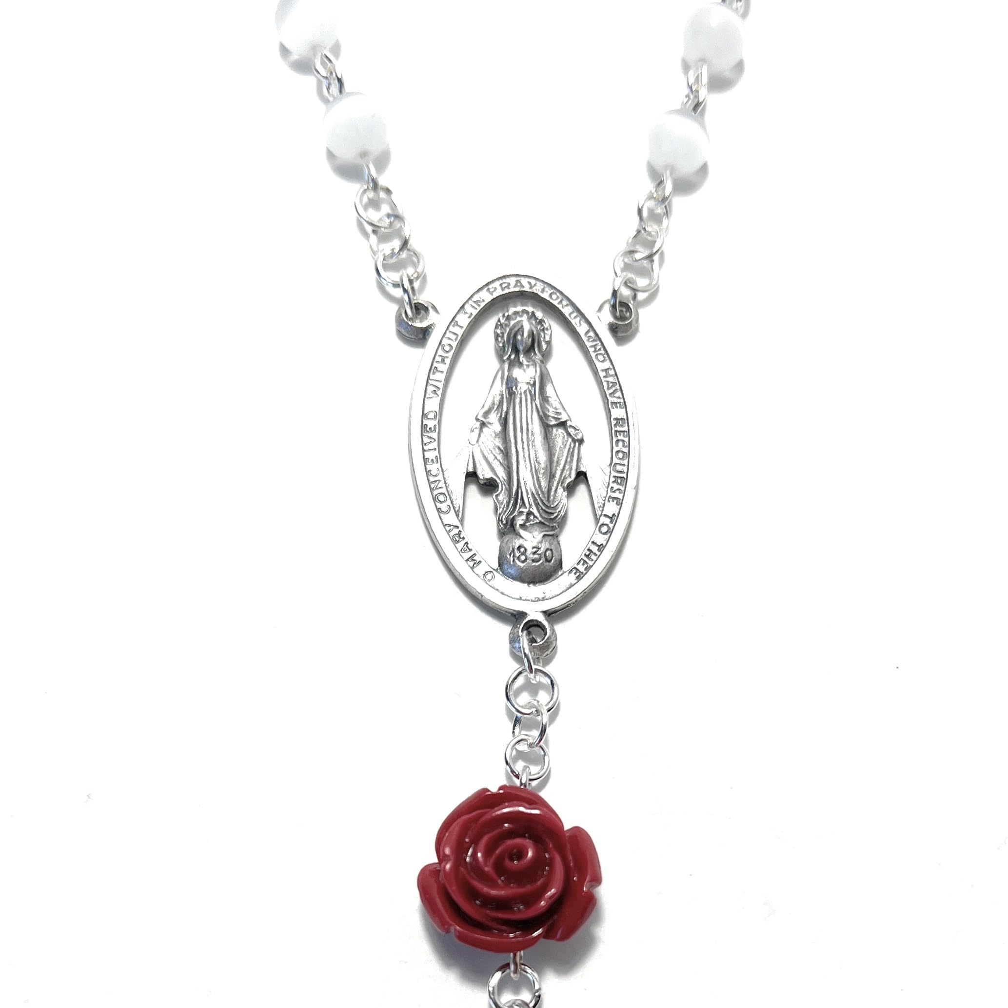 Beautiful White and Red Rose Beads Rosary with Optional Charm Add-On - Perfect for Prayer, Meditation, and Catholic Gifts