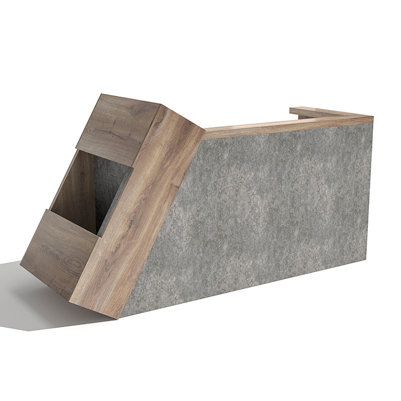 QUADE 2.0M Right Panel Reception Desk in Warm Oak & Concrete Finish - Perfect for Office Lobby, Hotel Front Desk, and Corporate Reception Areas