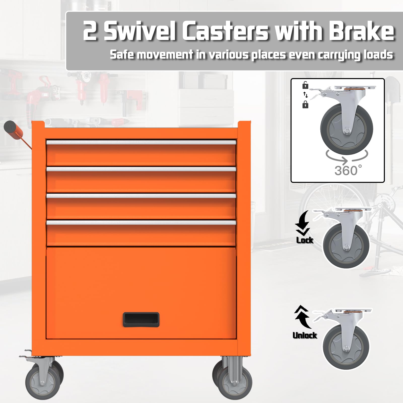 Heavy Duty 4-Drawer Rolling Tool Chest with Wheels - Metal Tool Storage Cabinet with Drawer Liners & Lockable Cart for Garage, Workshop, Auto Repair - Perfect for Mechanics, DIY Enthusiasts & Professional Technicians