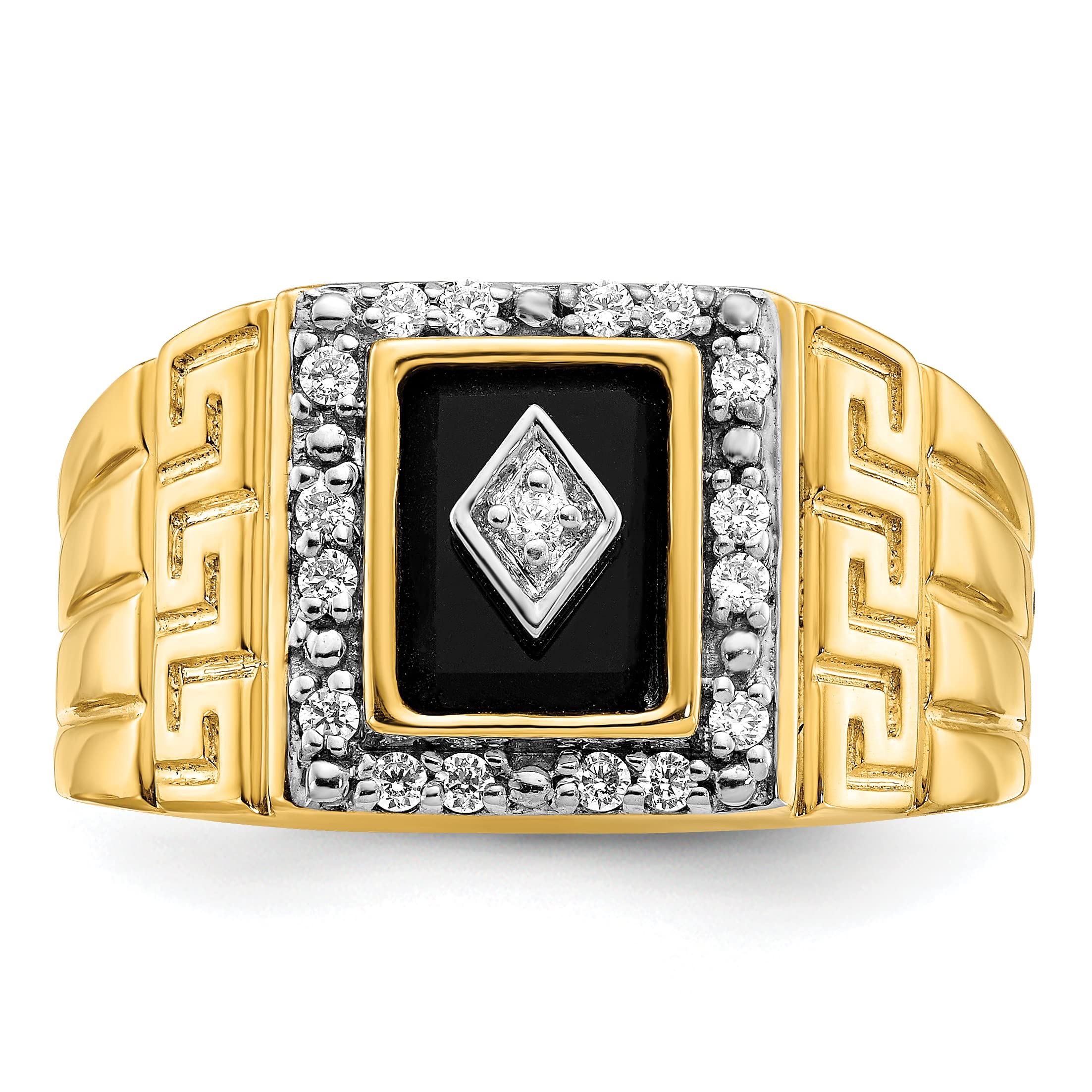 14K Yellow Gold Onyx & Diamond Greek Key Men's Ring - Size 10 | Luxury Statement Jewelry for Weddings, Anniversaries & Gifts