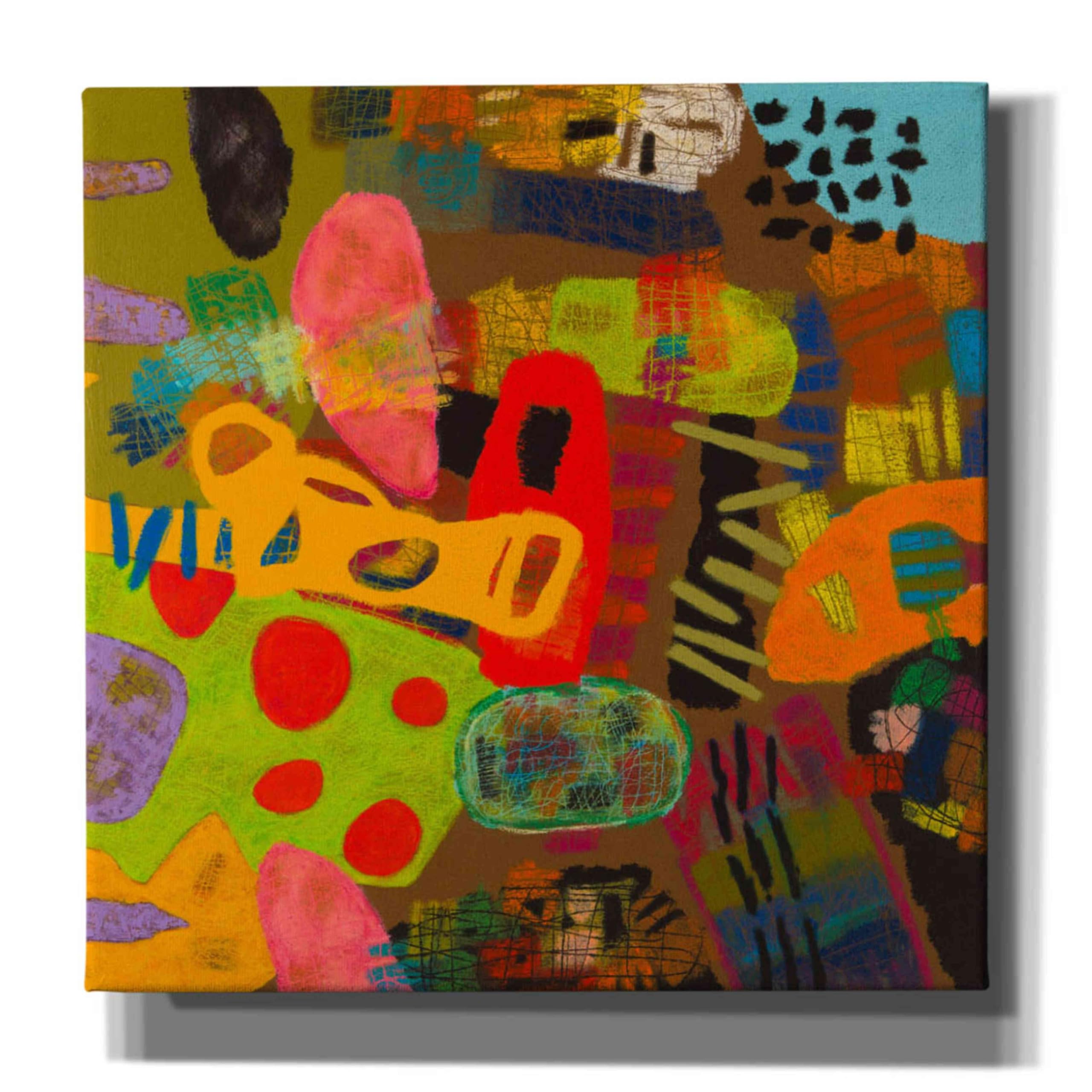 Epic Graffiti 'Conversations in the Abstract 19' by Downs - Premium Giclee Canvas Wall Art Print 18x18 Inches - Modern Abstract Graffiti Painting for Living Room, Bedroom & Office Decor