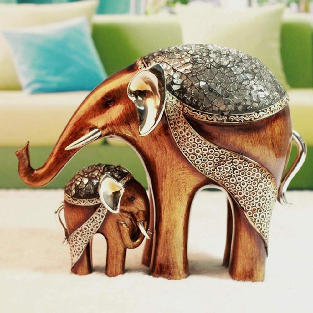 YIYINGSI Abstract Mom and Baby Elephant Statue - Vintage Resin Elephant Sculpture Decor, Handcrafted Glass Art Ornament for Home & Office Decoration | Perfect for Living Room, Bookshelf, Wedding Gift & Feng Shui Decor