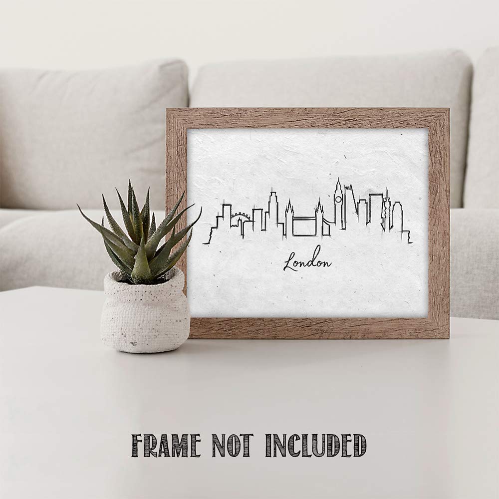 London Skyline Wall Art Print - 11x14 Unframed Black & White Line Drawing - Perfect Home & Office Decor - Unique Gift for Friends, Family, Travel Lovers & Cityscape Enthusiasts