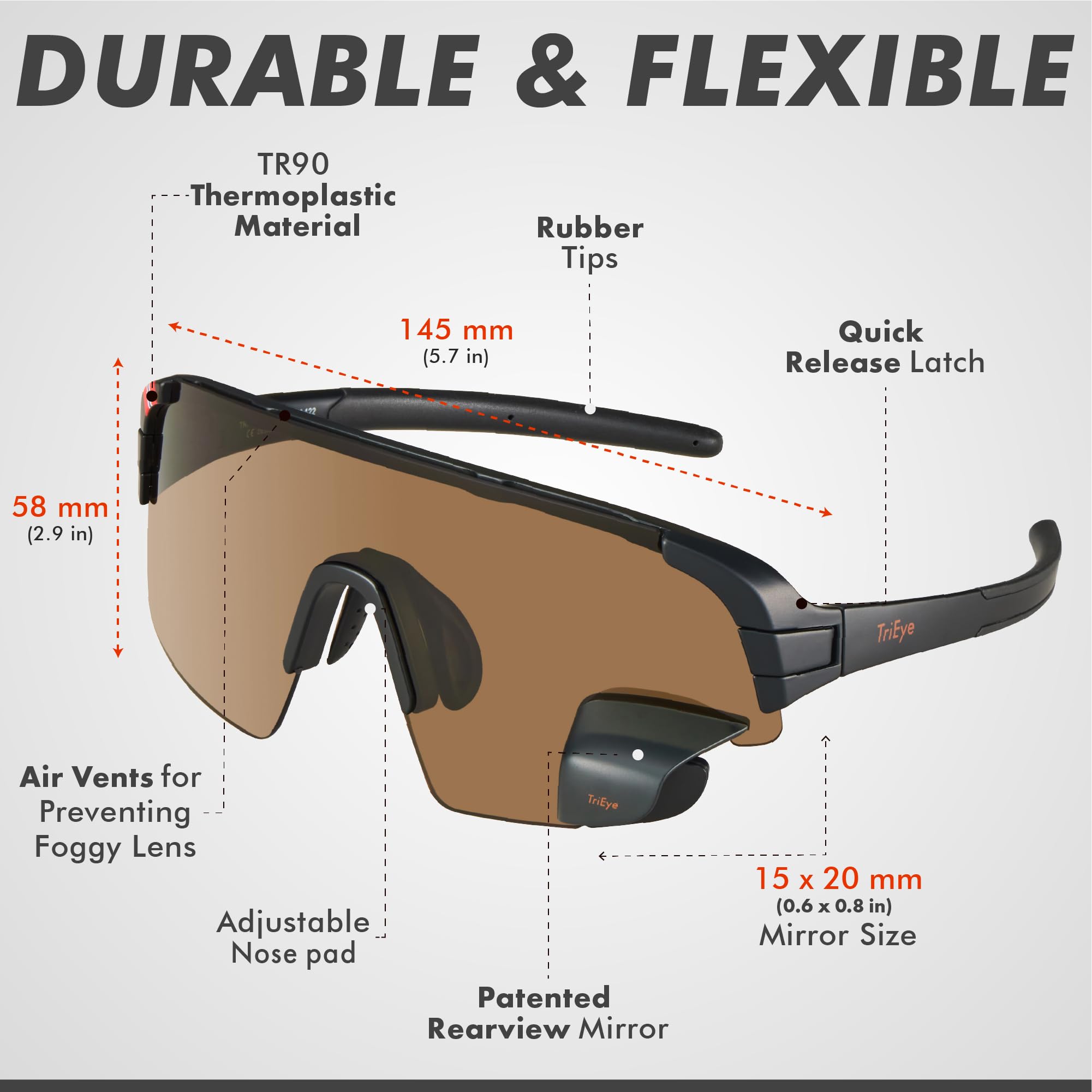 Cycling Glasses with Rear-View Mirror - UV400 Protection Sports Sunglasses for Men & Women - Lightweight Bike Goggles for Road & Mountain Cycling - Perfect for Commuting, Training & Outdoor Adventures