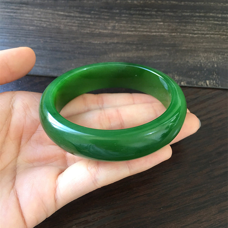 Natural Jade Bangle Bracelet - 57.3mm Inner Diameter Nephrite Jade Bangle (NBE009) - Perfect for Meditation, Yoga & Spiritual Healing Jewelry