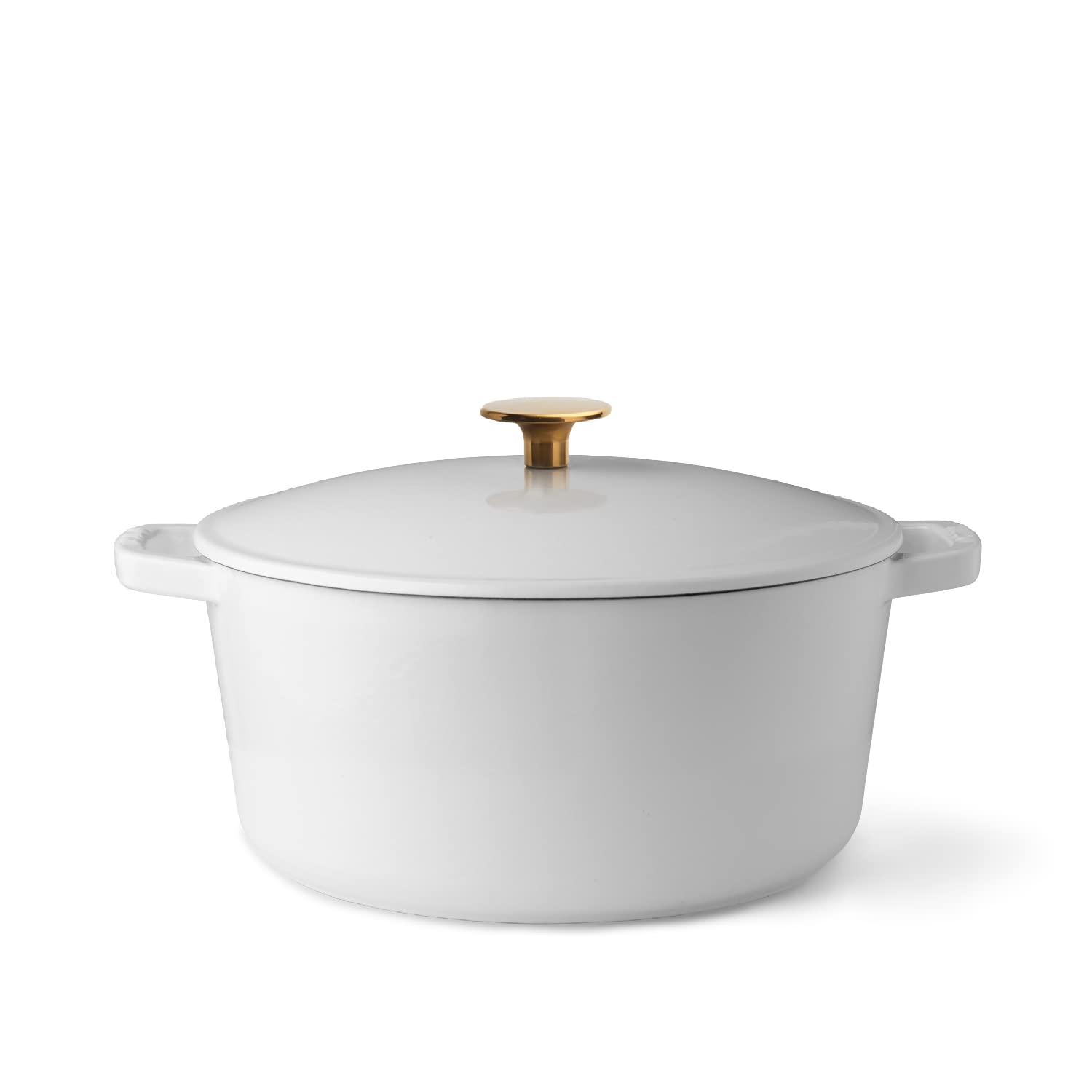 Premium 5.5-Quart Enameled Cast Iron Dutch Oven with Lid - Kana Milo White & Gold Casserole Pot | Oven & Dishwasher Safe | Even Heat Distribution for Soups, Stews, Baking & Slow Cooking | Perfect for Family Dinners & Entertaining
