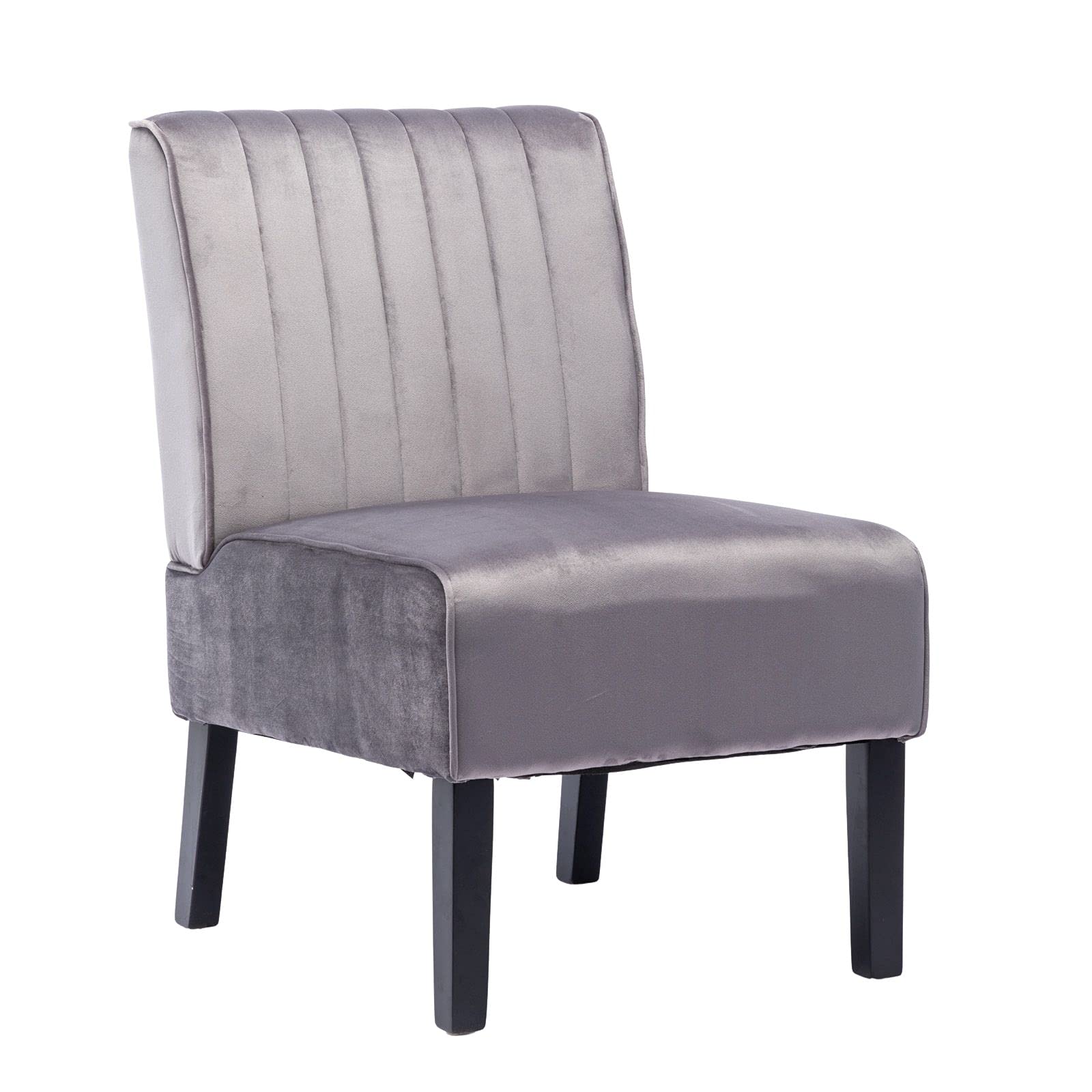 Velvet Upholstered Armless Accent Chair - Modern Slipper Chair for Living Room, Bedroom & Guest Room | Small Space Sofa & Vanity Chair (Grey Straight Stripe) | Perfect for Reading Nook, Dressing Area & Lounge