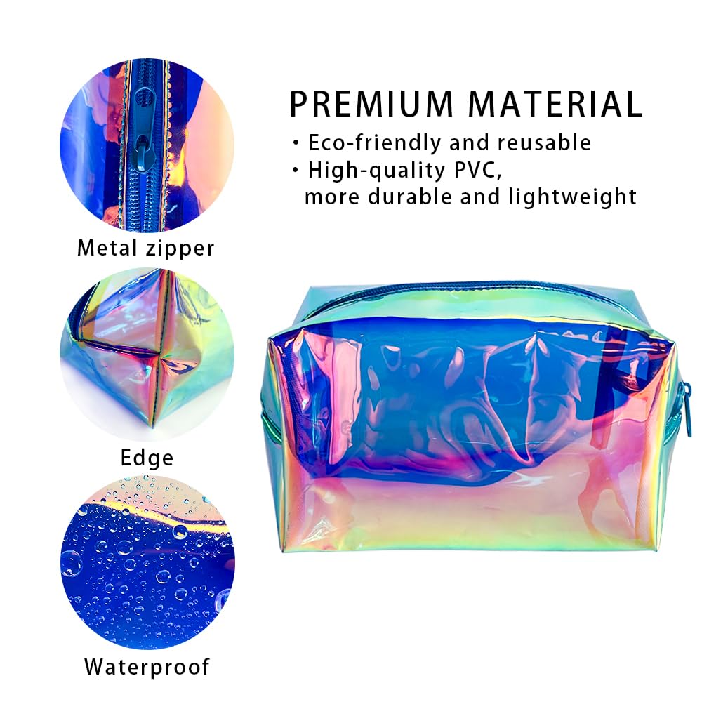 ONEART 2-Pack Holographic Cosmetic Bags - Waterproof Iridescent Makeup Organizer with Zipper, Travel Toiletry Bag for Women | Perfect for Makeup Brushes, Cosmetics & Travel Essentials (Pink & Silver)