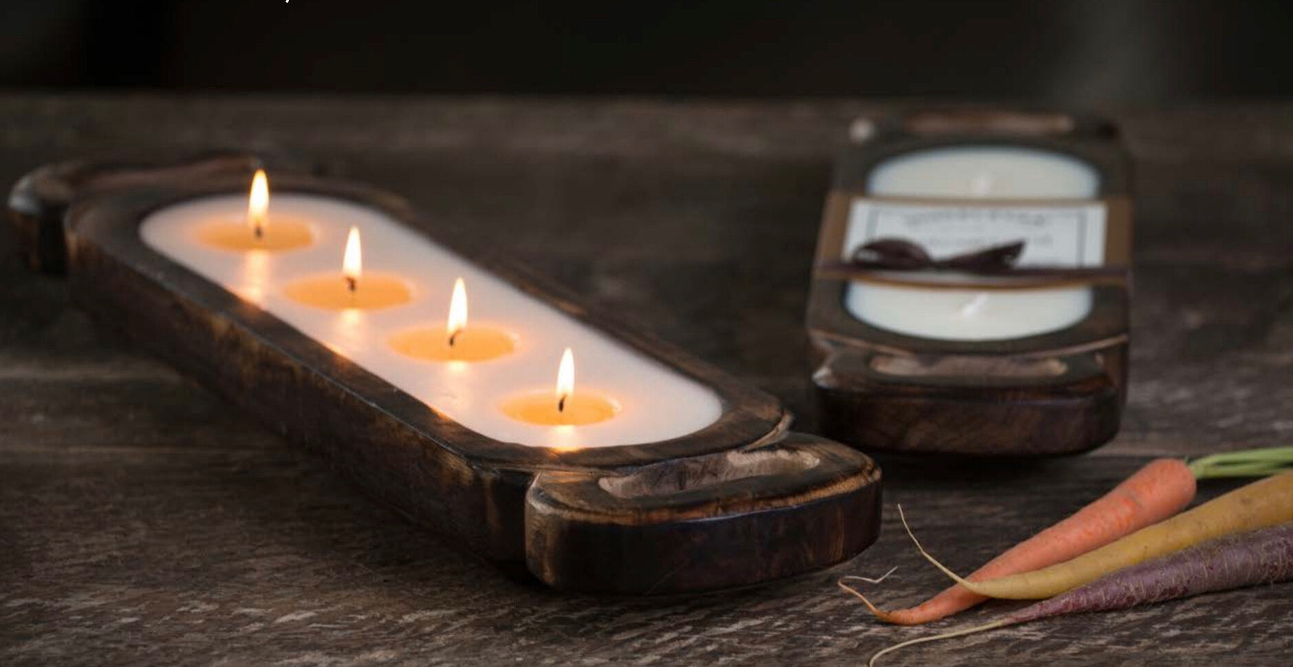 Premium Wooden Candle Tray - Medium Size with 4 Wick Holders - Natural Tobacco Bark Finish - Perfect for Aromatherapy, Home Decor & Gift Giving (Limited Stock)