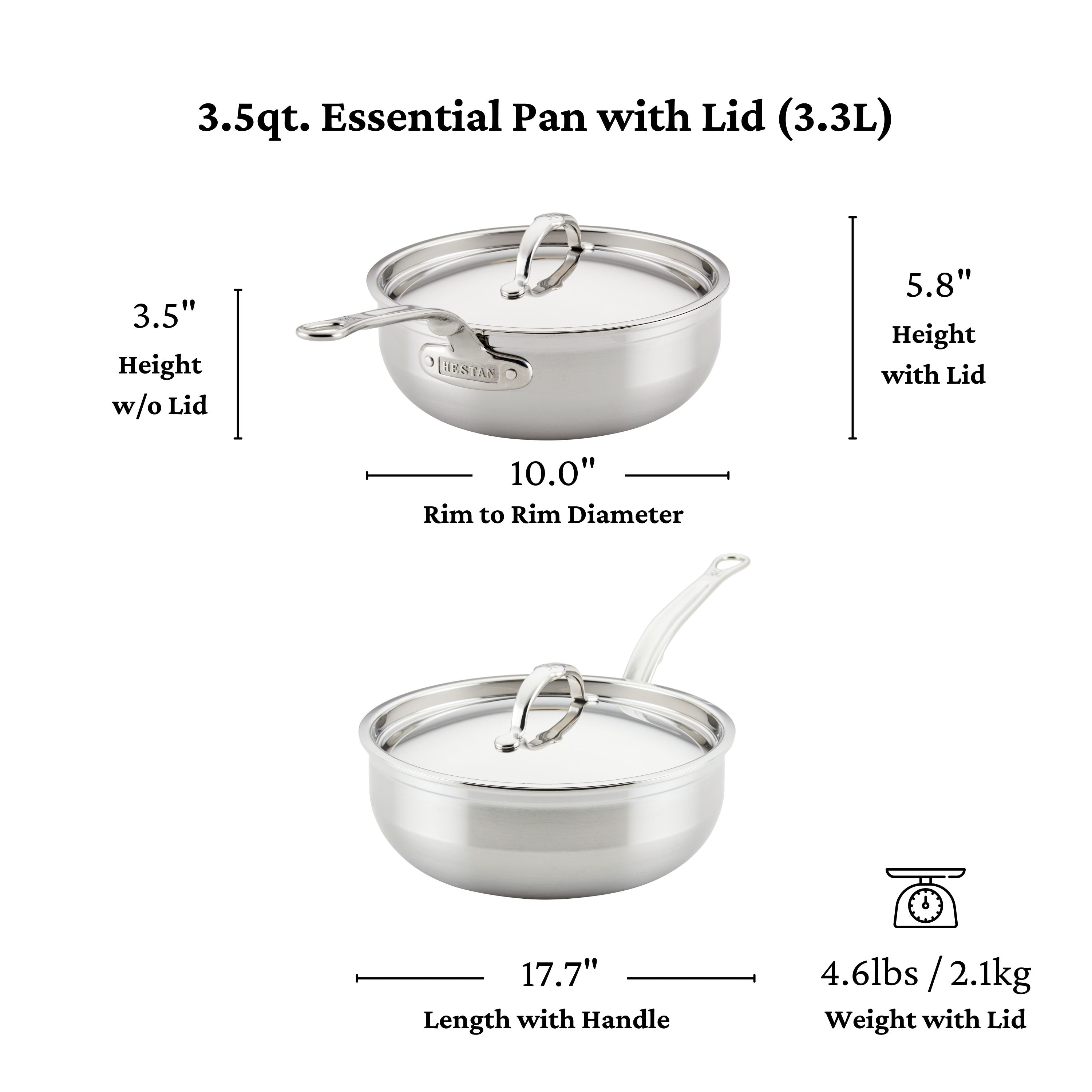 Hestan Probond Nonstick Covered Essential Pan 3.5 Quart (24cm) - Premium Cookware for Sauteing, Frying & Simmering - Perfect for Home Chefs & Professional Kitchens