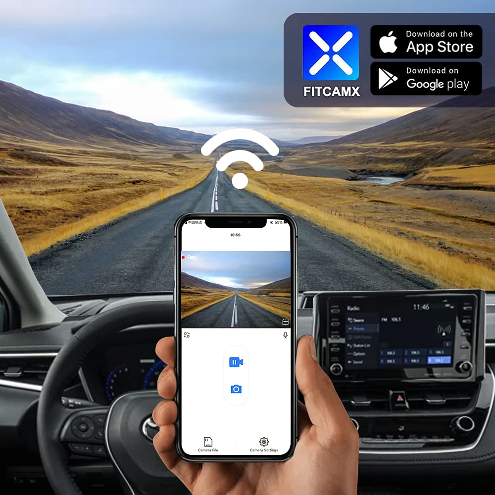 FITCAMX 4K WiFi Dash Cam for Toyota Corolla 2019-2022 (12th Gen E210) - Compatible with L/LE/SE/XLE/XSE/SE Nightshade Sedan & Hatchback, Includes G-Sensor & 64GB Card - Perfect for Night Driving, Commuting, and Accident Recording