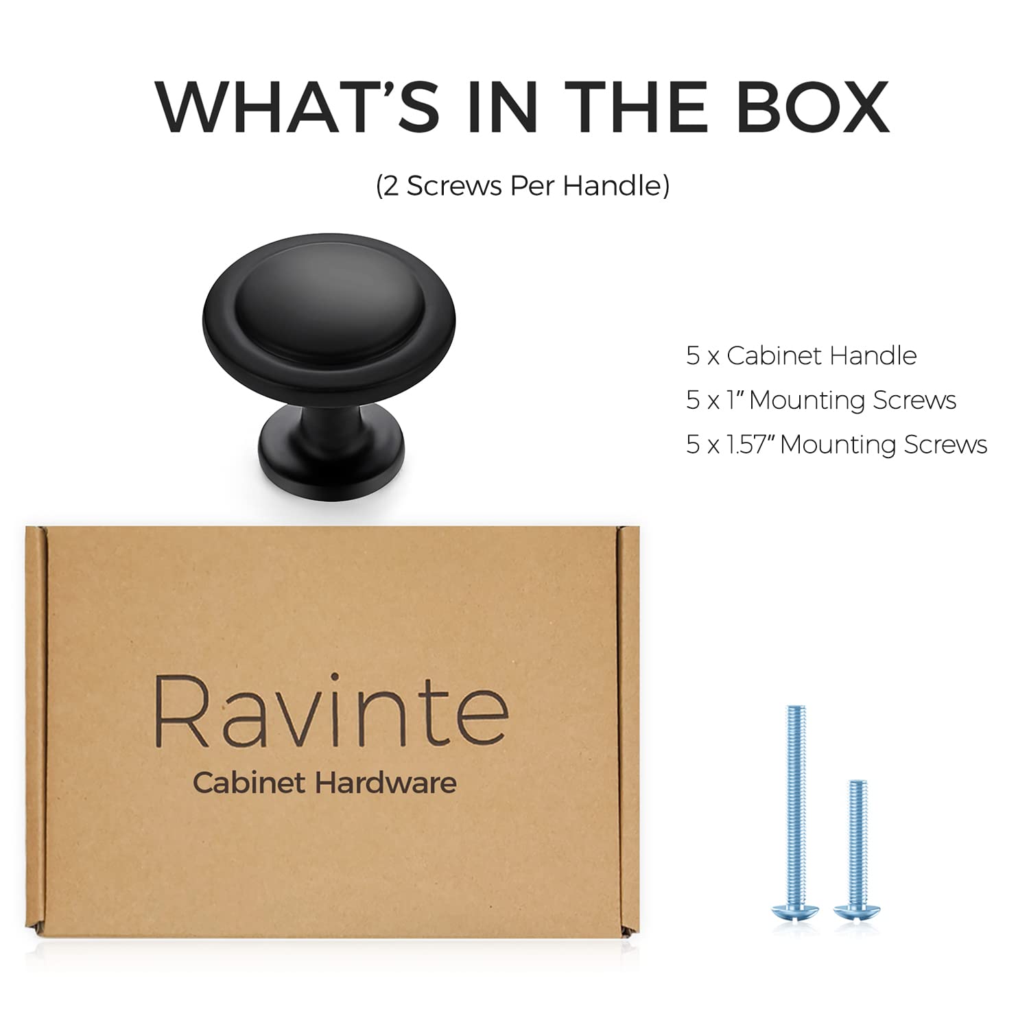 Ravinte 5 Pack 1-1/4 Inch Cabinet Knobs & 5 Pack 4 Inch Matte Black Pulls - Durable Kitchen Cabinet Hardware for Modern Home Decor