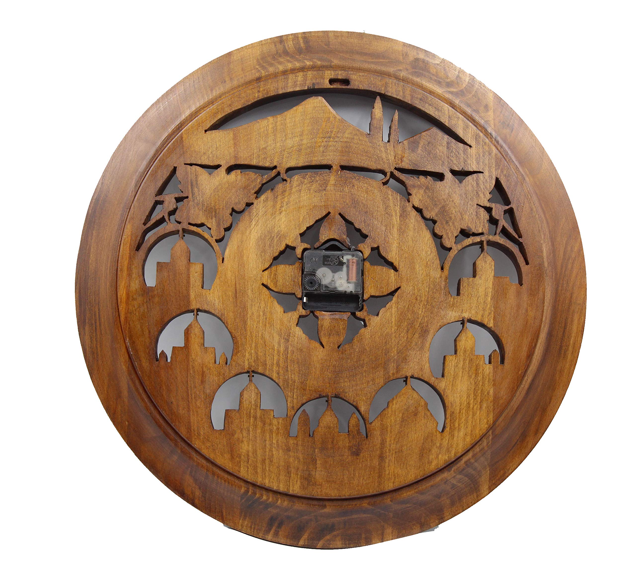 Handmade Carved Wooden Clock with Armenian Ornament - Ararat Mountain Wall Decor, Unique Wood Art Gift for Home, Office & Cabin Decorations