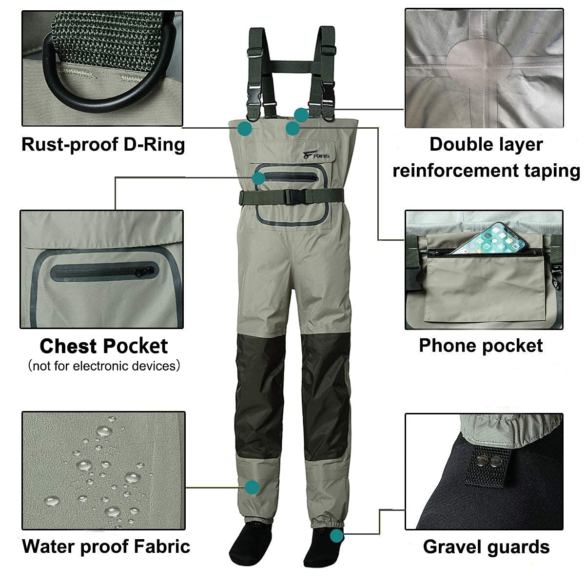 8 Fans Fishing Waders for Men & Women - Waterproof Neoprene Chest Waders with Bootfoot - Ideal for Hunting, Fishing & Outdoor Water Activities