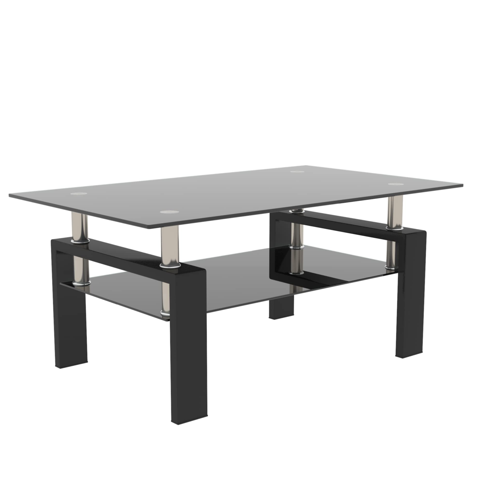 Modern Rectangle Glass Coffee Table with Lower Shelf - Black Glass & Metal Legs for Living Room - Perfect for Conversations, Leisure & Home Decor