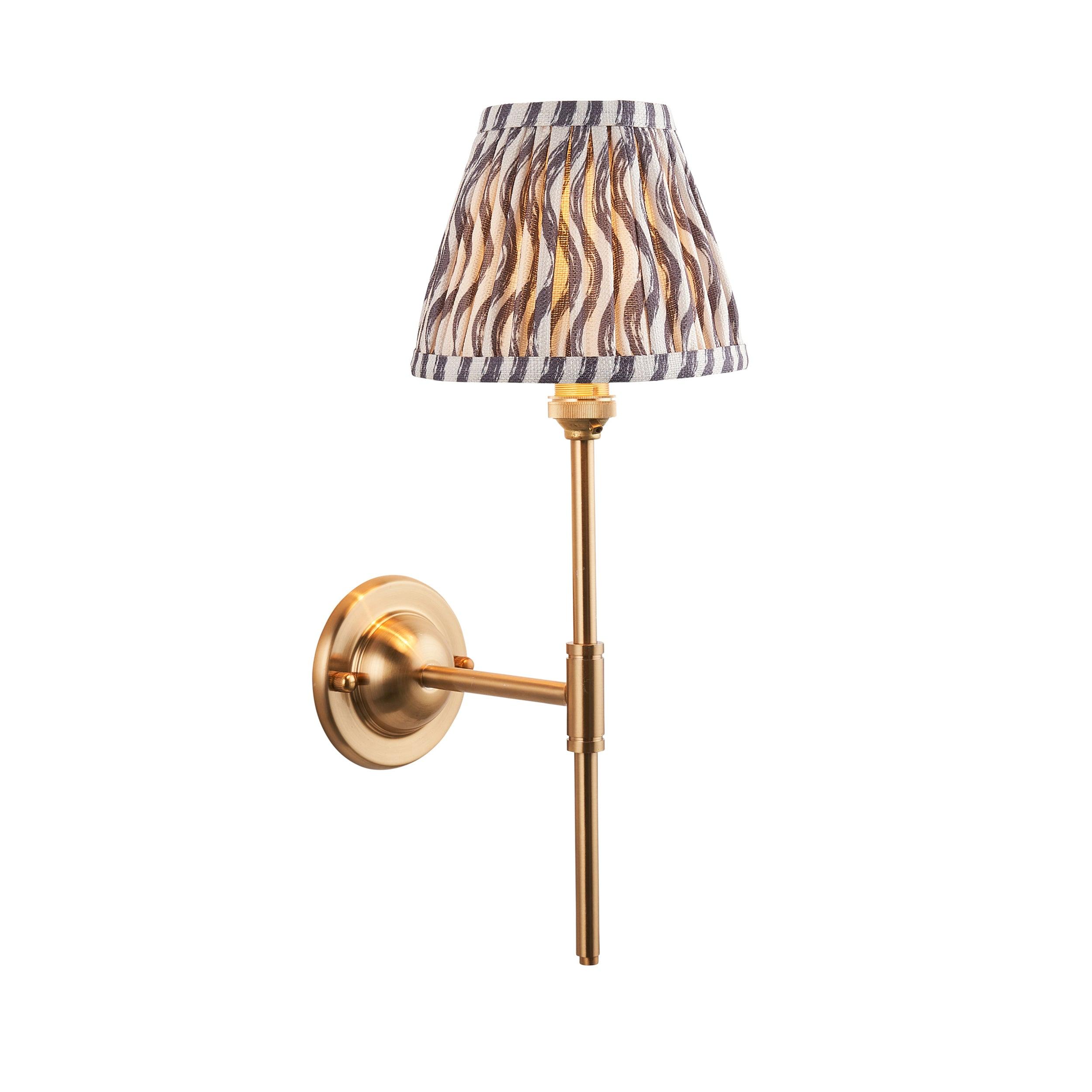 Brass Dome T Bar Wall Light with 16cm Pearl Grey Ripple Shade - Elegant Vintage Sconce for Living Room, Bedroom, and Hallway Lighting