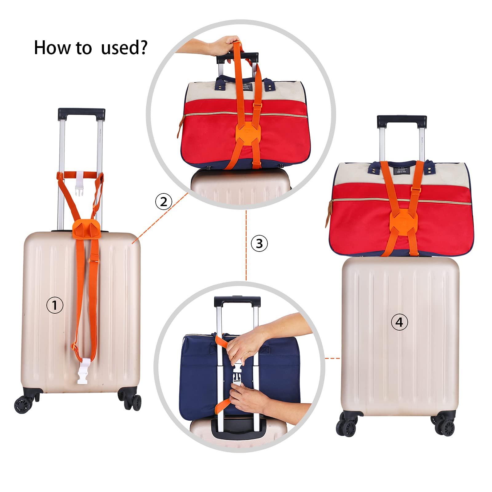 VVILL Adjustable Bungee Luggage Straps - Lightweight Durable Suitcase Belt for Secure Travel Bag Packing | Perfect for Airplane Checked Luggage, Backpack Organization & Suitcase Compression