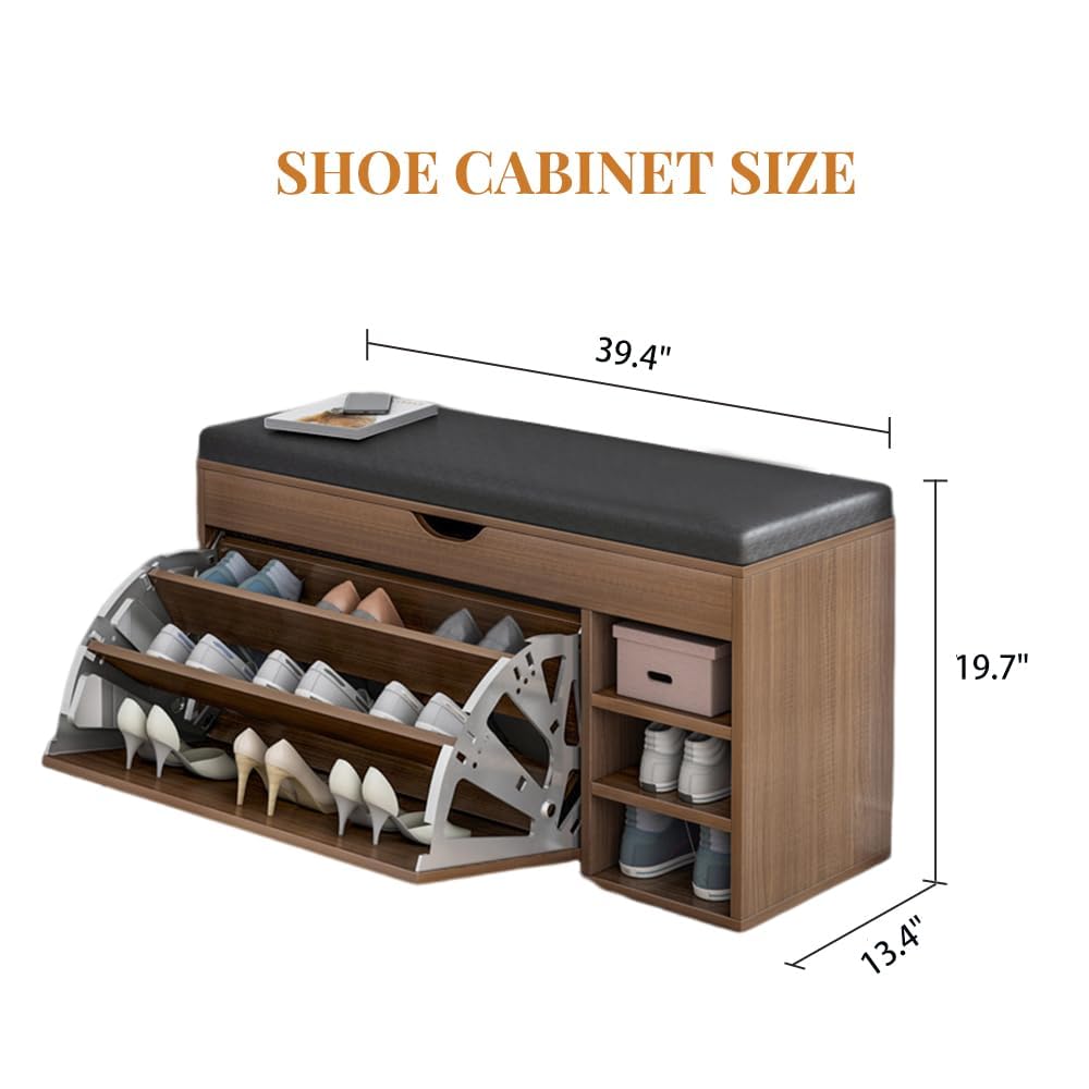 3-Tier Shoe Storage Bench with Sitting Stool - Entryway Shoe Cabinet & Organizer for Home, Apartment | Perfect for Small Spaces, Hallway, Mudroom & Closet Organization