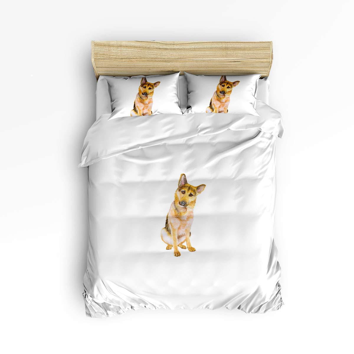 **Pink Sky Full Size Kids Duvet Cover Set - Cute 3D German Shepherd Dog Pattern Bedding for Boys & Girls, 4-Piece Set (1 Duvet Cover, 1 Flat Sheet, 2 Pillowcases) - Perfect for Kids' Bedrooms, Sleepovers & Cozy Nights**