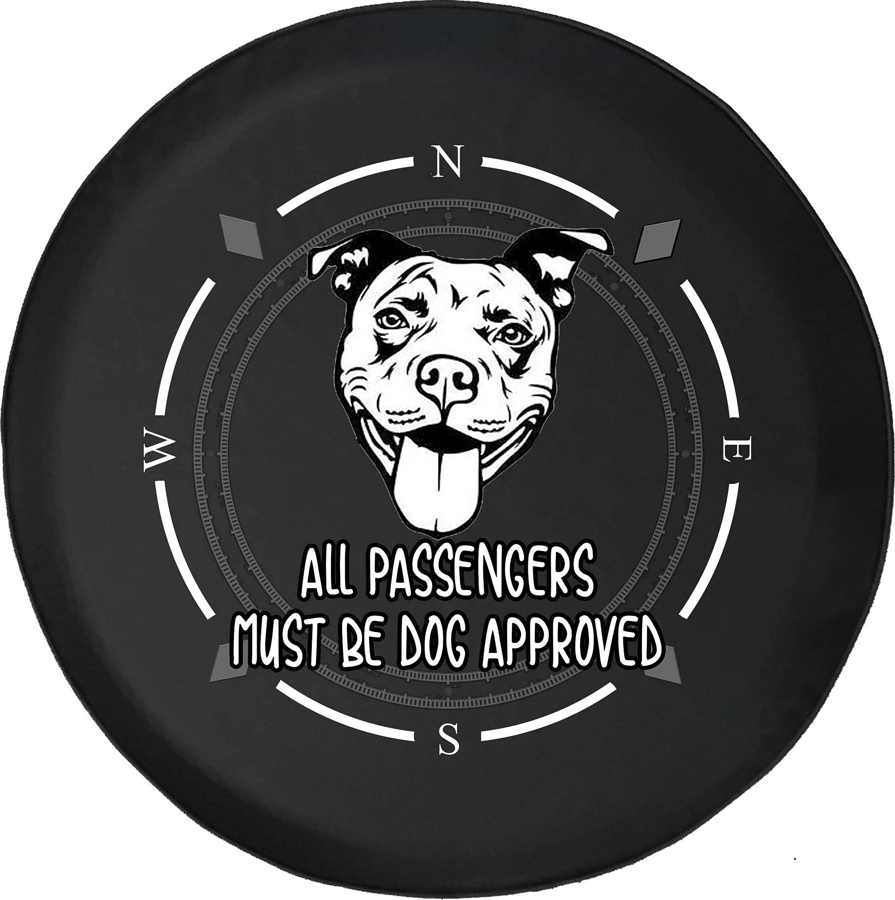 American Unlimited Spare Tire Cover with Compass - Dog Approved Cute Pitbull Design | Universal Fit for SUV, Trailer, RV & Most Vehicles | Durable Wheel Protection for Outdoor Adventures & Road Trips