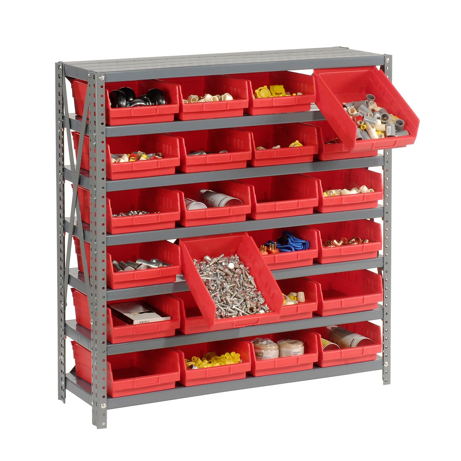 Global Industrial 7-Shelf Steel Storage Rack with 24 Plastic Bins (4