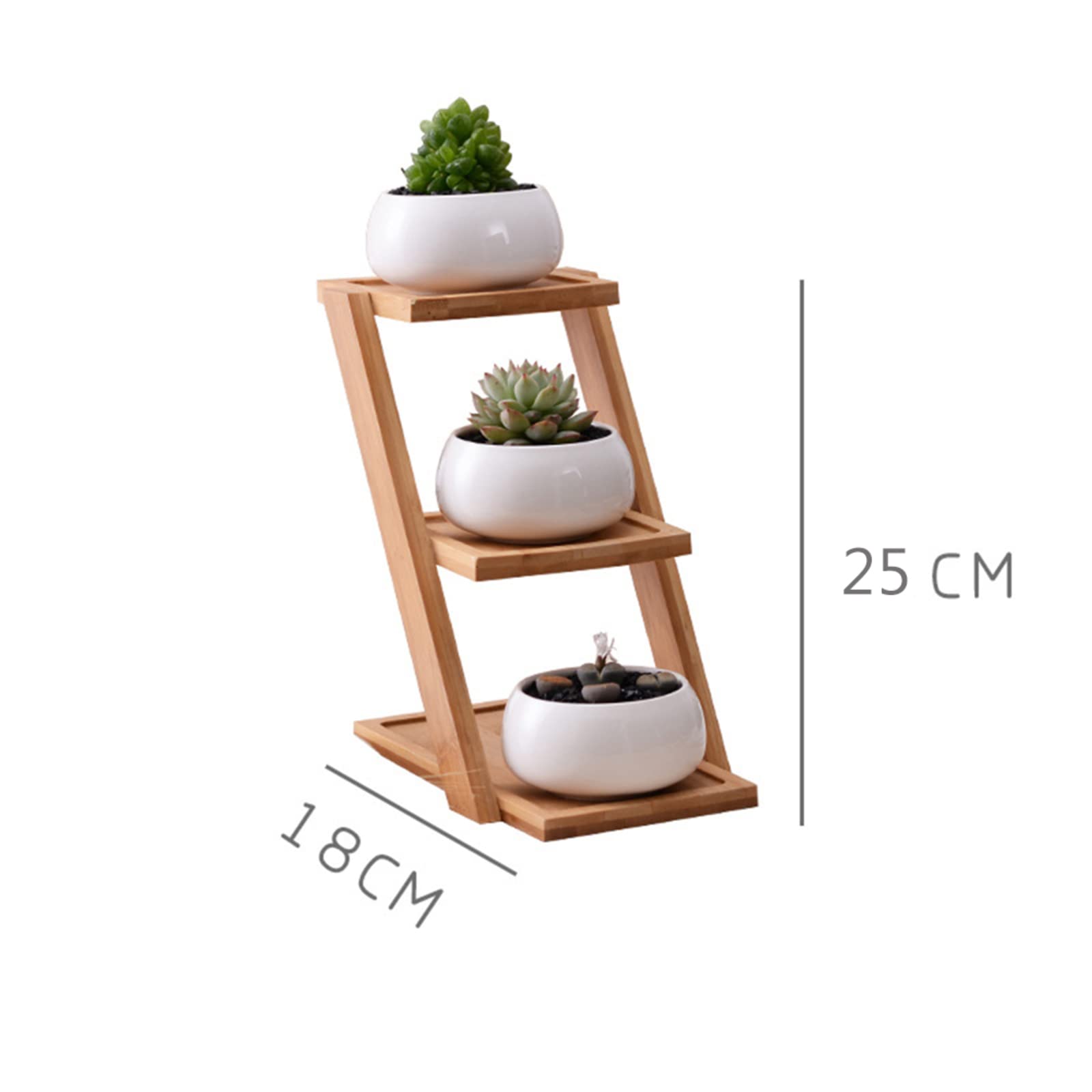 3-Tier Wooden Mini Tabletop Succulent Plant Stand - Elegant Flower Pot Holder for Succulents, Cacti & Herbs - Sturdy Home & Office Desktop Decoration (H25xL18cm) - Perfect for Windowsills, Shelves & Workspace Decor