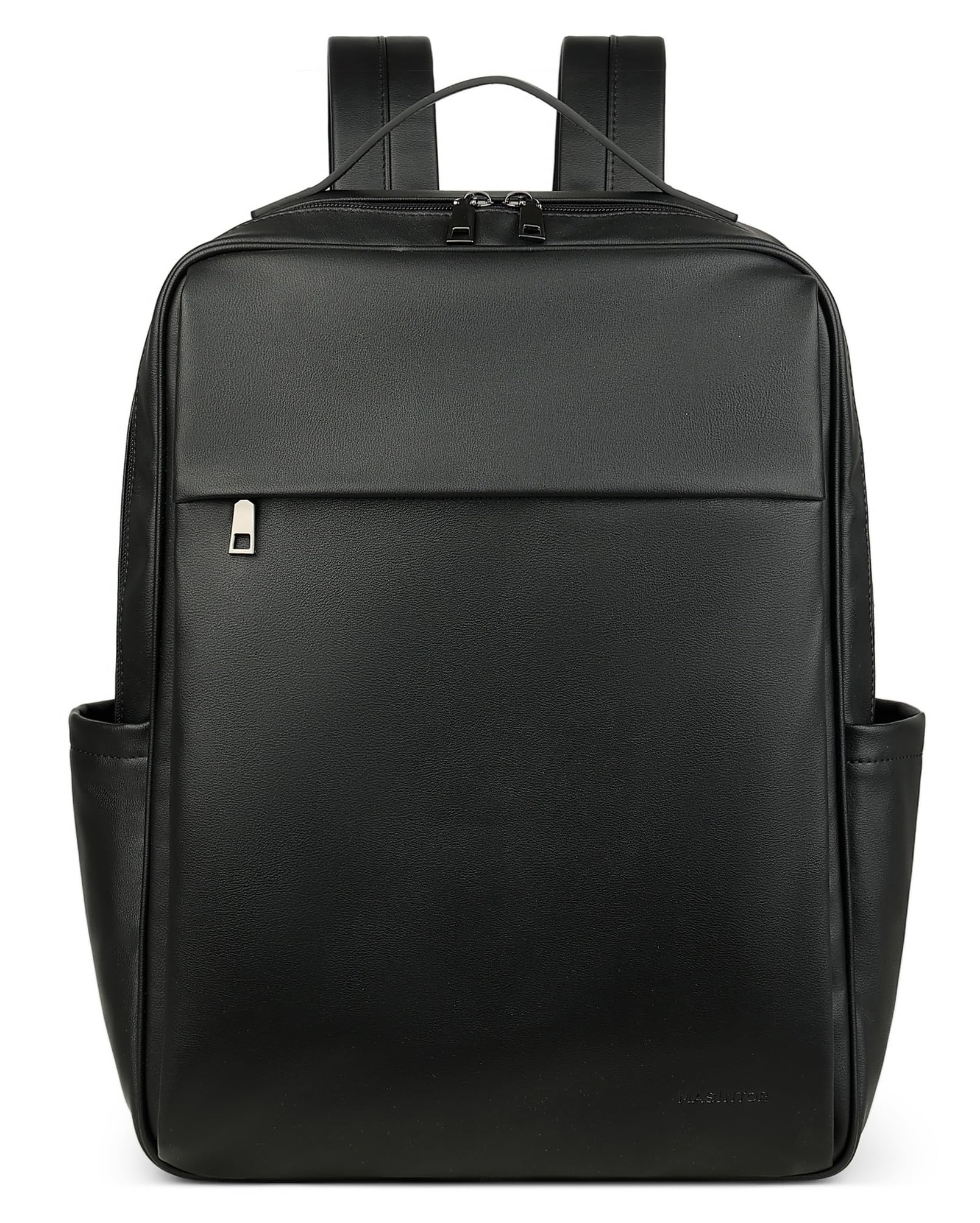 MASINTOR 15.6 Inch Women's PU Leather Laptop Backpack - Large College School Bag, Travel Backpack for Work & Commuting - Stylish Black Casual Purse for Daily Use, Business Trips & Campus Life