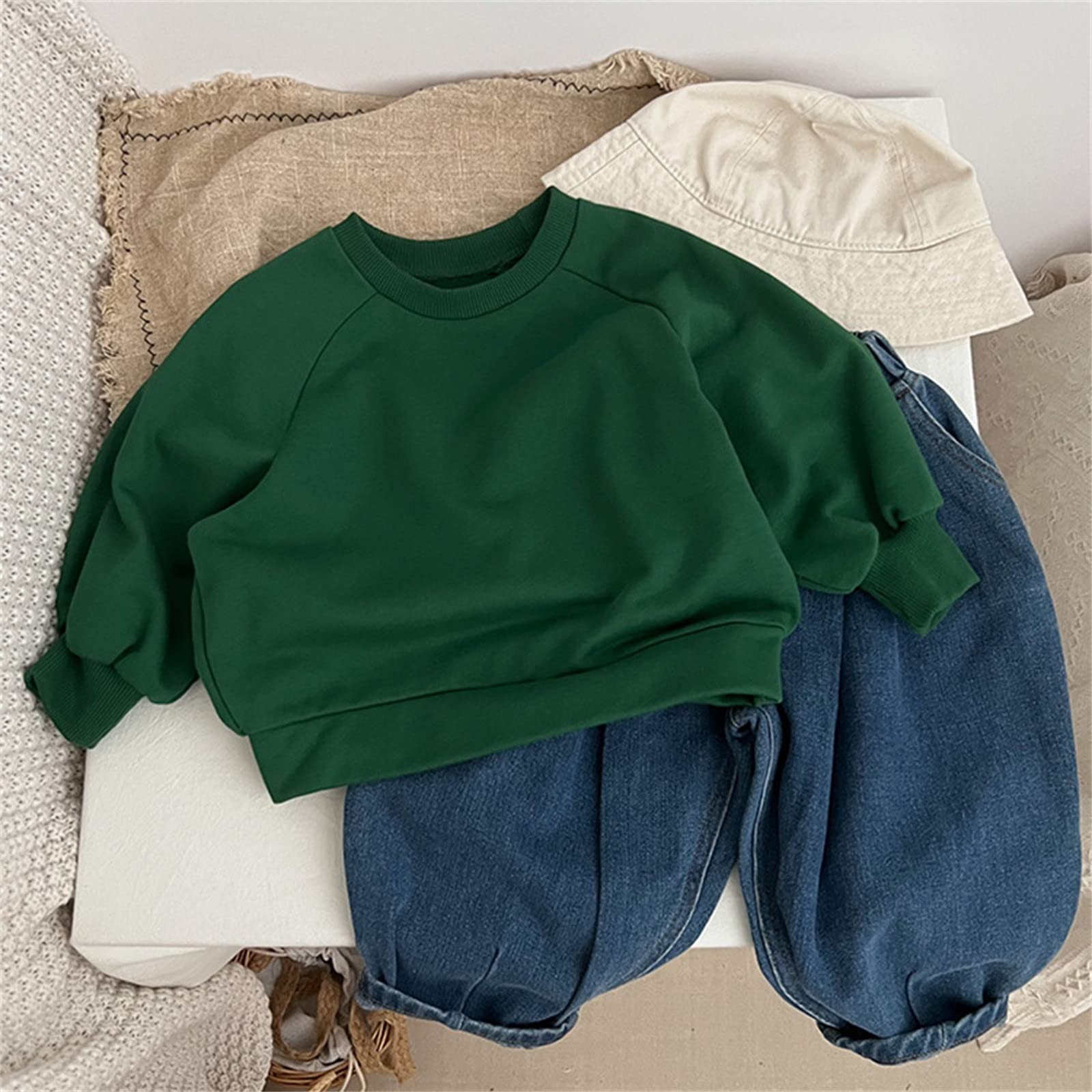 Toddler Boys & Girls Cotton Crewneck Sweatshirt - Long Sleeve Solid Color Pullover Top for Fall & Winter | Cozy Casual Wear for Playdates & Outdoor Activities