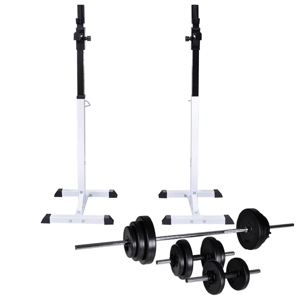vidaXL Barbell Squat Rack with Olympic Barbell & Dumbbell Set - 30.5 kg Home Gym Equipment for Strength Training & Weight Lifting Workouts