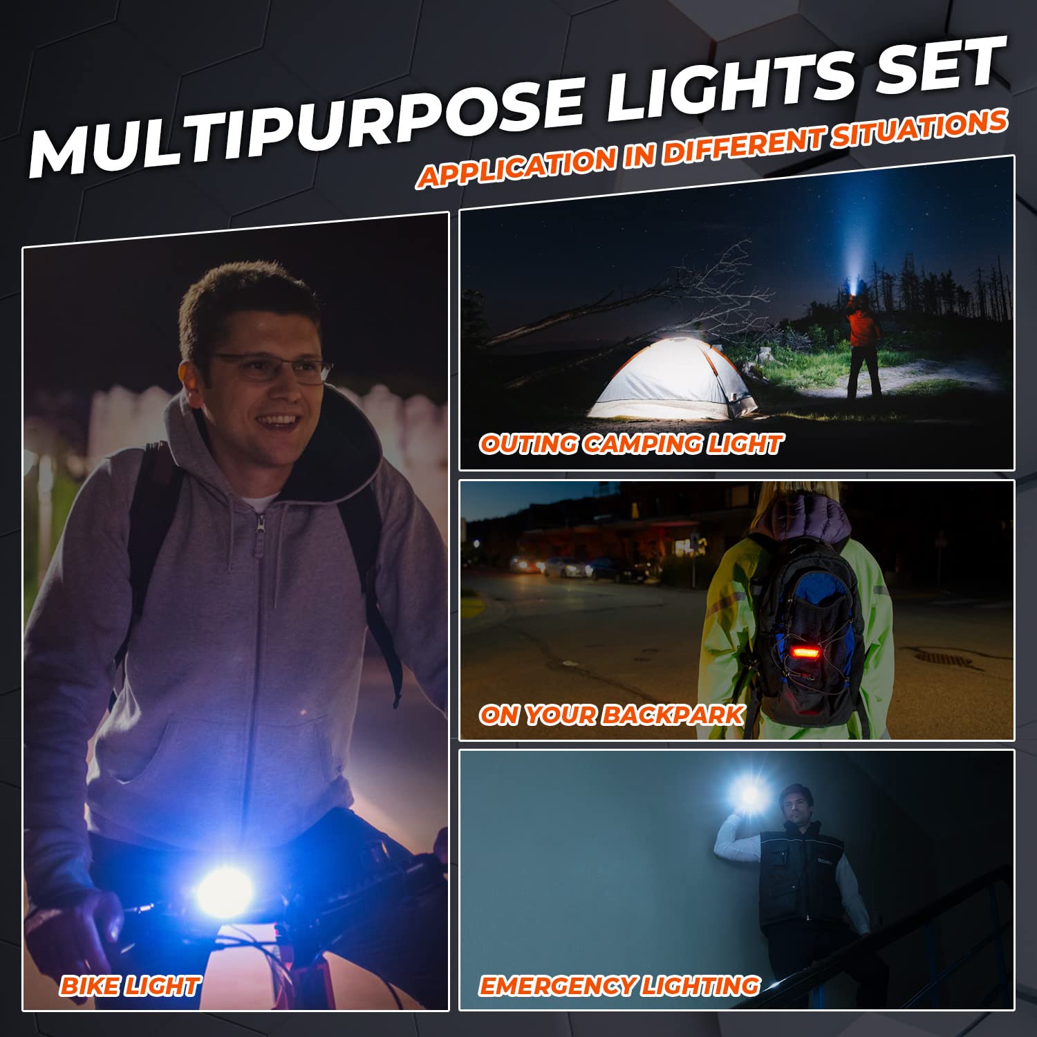 VICTGOAL USB Rechargeable Bike Light Set - 1200 Lumen LED Headlight & Taillight, 6 Lighting Modes, Waterproof Bicycle Lights for Night Cycling, Mountain Biking, Commuting & Road Safety