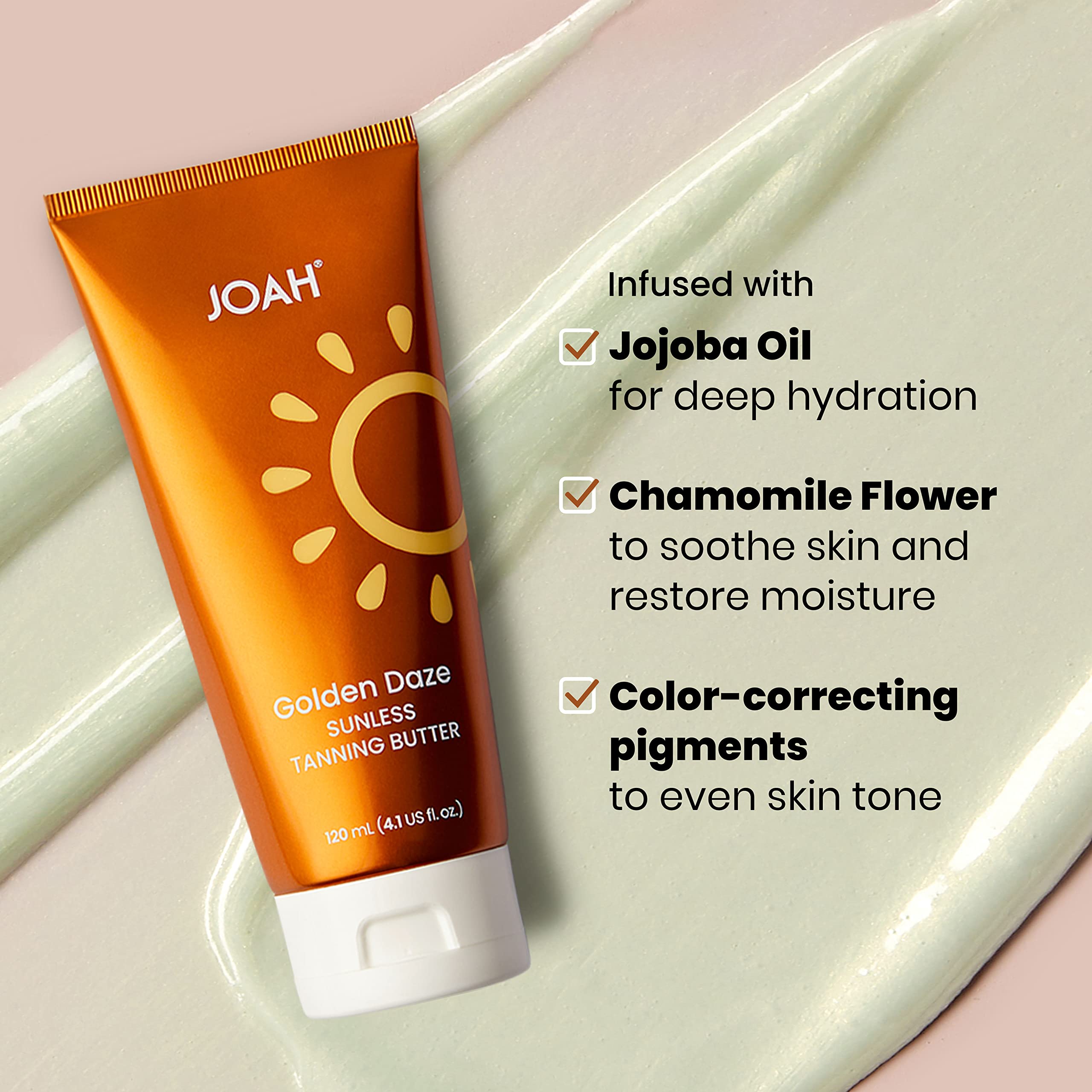 JOAH Beauty Golden Daze Sunless Tanning Body Butter - Natural Looking Self Tanner Lotion for Face & Body with Jojoba Oil, Gradual Bronzing Moisturizer for Streak-Free Glow, 4.1 Oz - Perfect for Summer Tanning, Beach Vacations & Healthy Skin Hydration