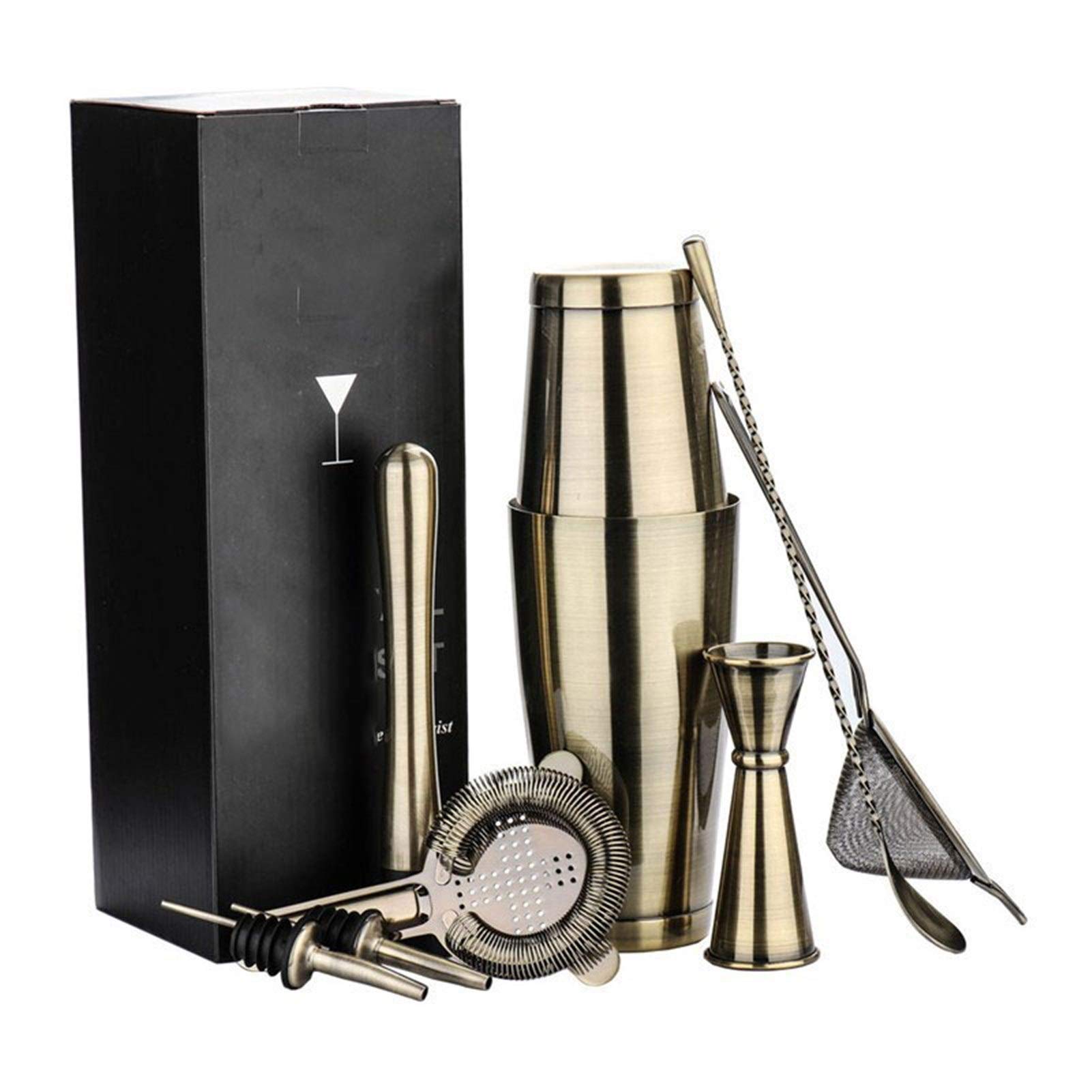 Premium 7-Piece Stainless Steel Bar Tools Set - Boston Cocktail Shaker, Measuring Cup & Strainer - Professional Bartender Kit for Mixing Cocktails & Mocktails - Ideal for Home Bars, Parties & Wine Gifts (Bronze)