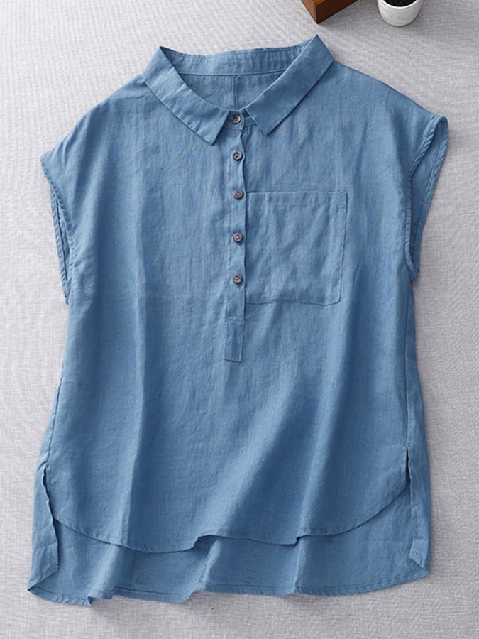 Lovevop Women's Cotton Loose Fit Lapel Drop Shoulder Sleeveless Blouse - Casual Summer Tops for Beach, Vacation & Everyday Wear