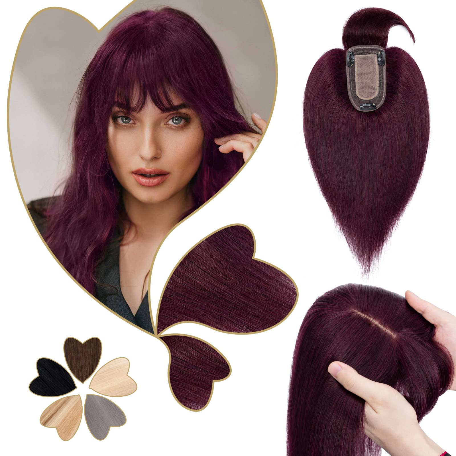 Benehair Clip-in Human Hair Topper with Thin Bangs - 12
