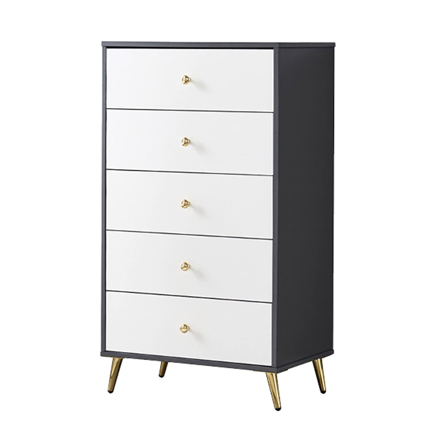 5-Tier Wooden Dresser with Silent Slide Rails & Metal Handles - Sturdy Chest of Drawers for Bedroom, Living Room, Entryway Storage & Organization (White Finish)