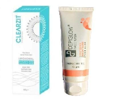 Depiglow Brightening Face Wash & CLEARZIT Acne Face Wash Combo for Oily Skin - Men & Women Skincare Set for Glowing Complexion | Daily Cleansing Routine for Clear, Radiant Skin