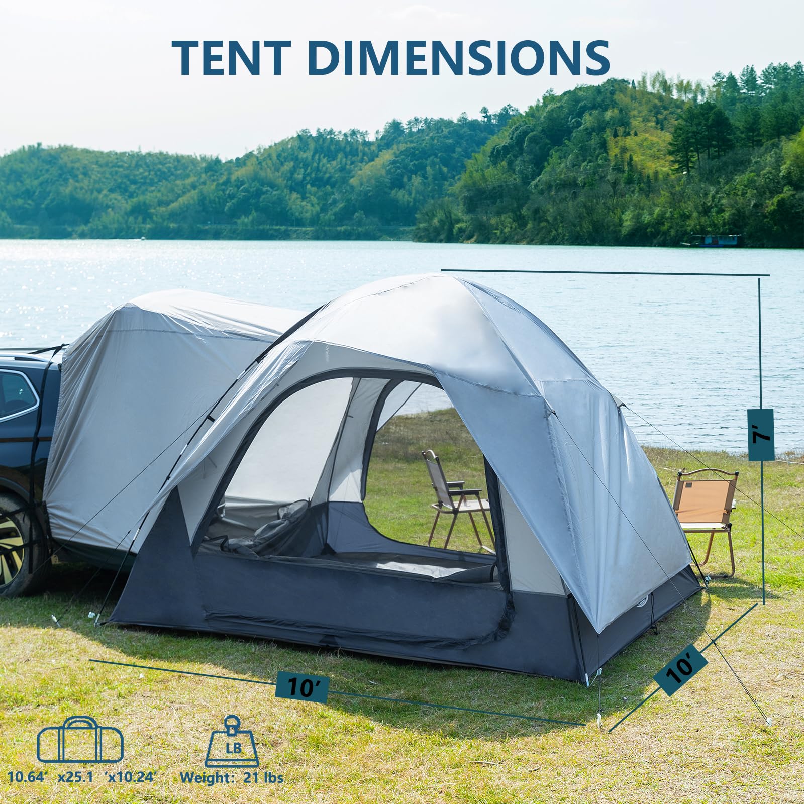 6 Person SUV Tent for Camping - Double Layer PU3000mm Waterproof & UPF 50+ UV Protection Car Tent with Rainfly & Storage Bag (10x10FT) - Perfect for Family Road Trips, Outdoor Adventures & Beach Camping