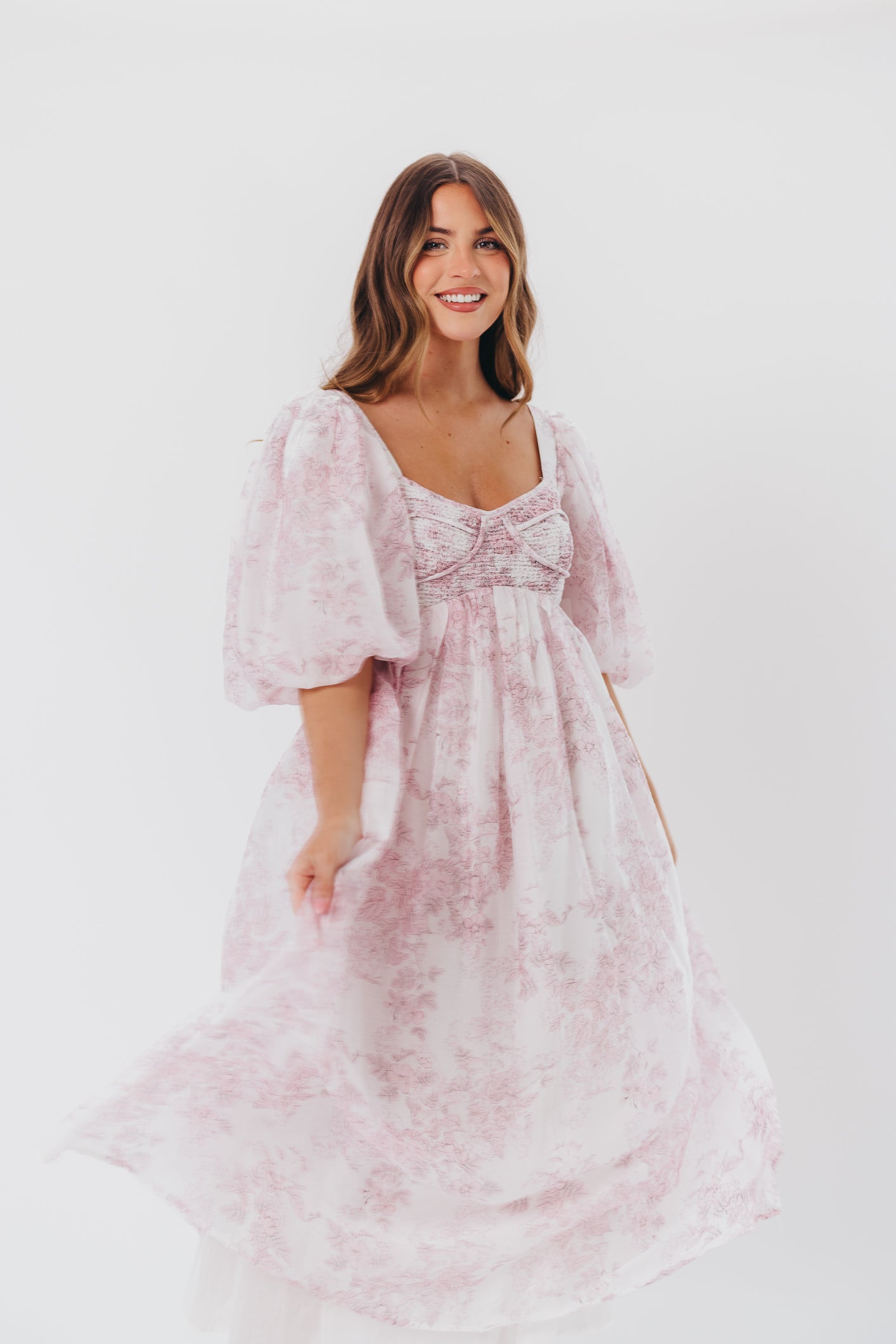 Harlow Midi Dress - Light Pink Floral Print, Bump Friendly Maternity Dress, Inclusive Sizing (S-3XL) for Pregnancy, Baby Shower & Special Occasions