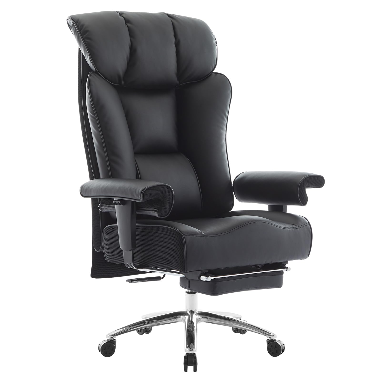 Efomao Big and Tall Office Chair 450lbs - Heavy Duty Ergonomic Executive Computer Chair with Footrest & High Back Support - PU Leather Black Large Office Chair for Home & Business Use