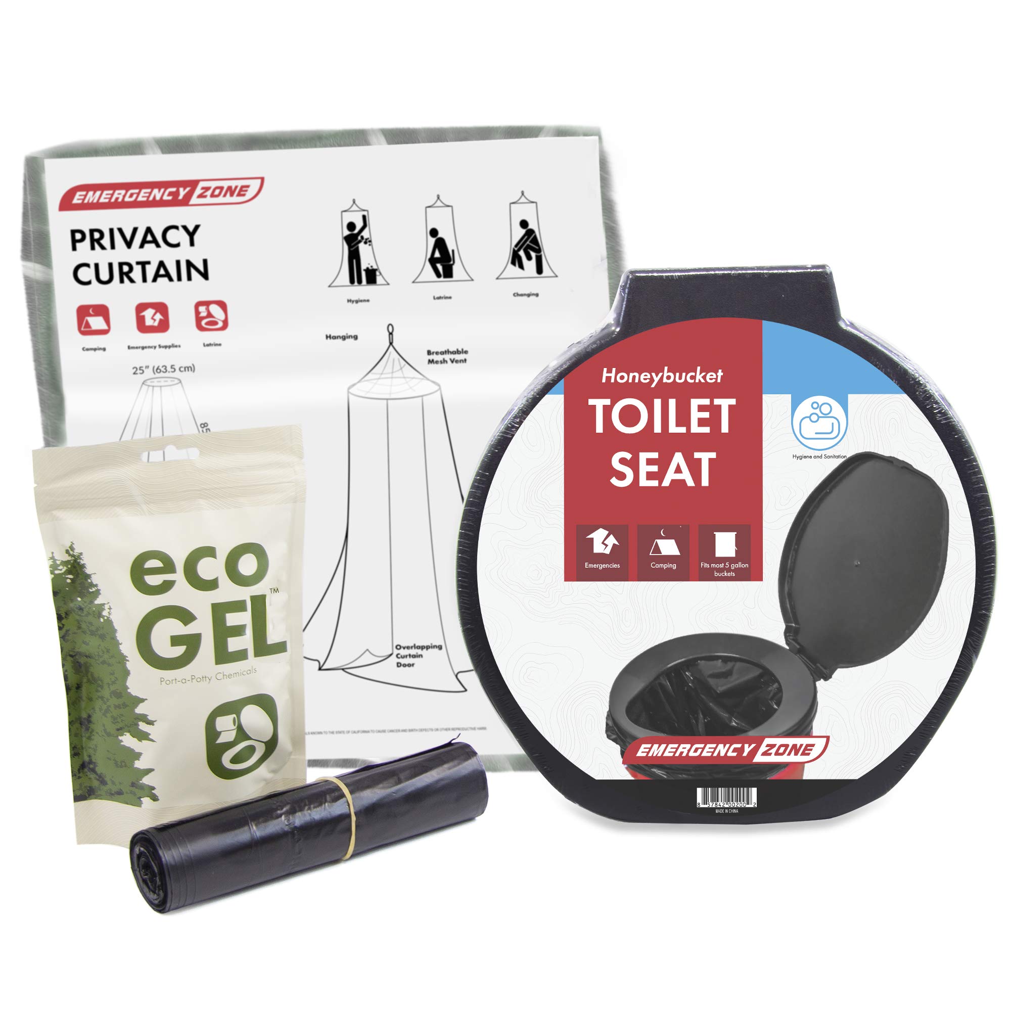 Emergency Zone Eco Gel Sanitation Kit with Privacy Shelter | Portable Hygienic Waste Disposal System for Camping, Hiking & Survival | Outdoor Toilet Solution for RV, Disaster Preparedness & Off-Grid Living