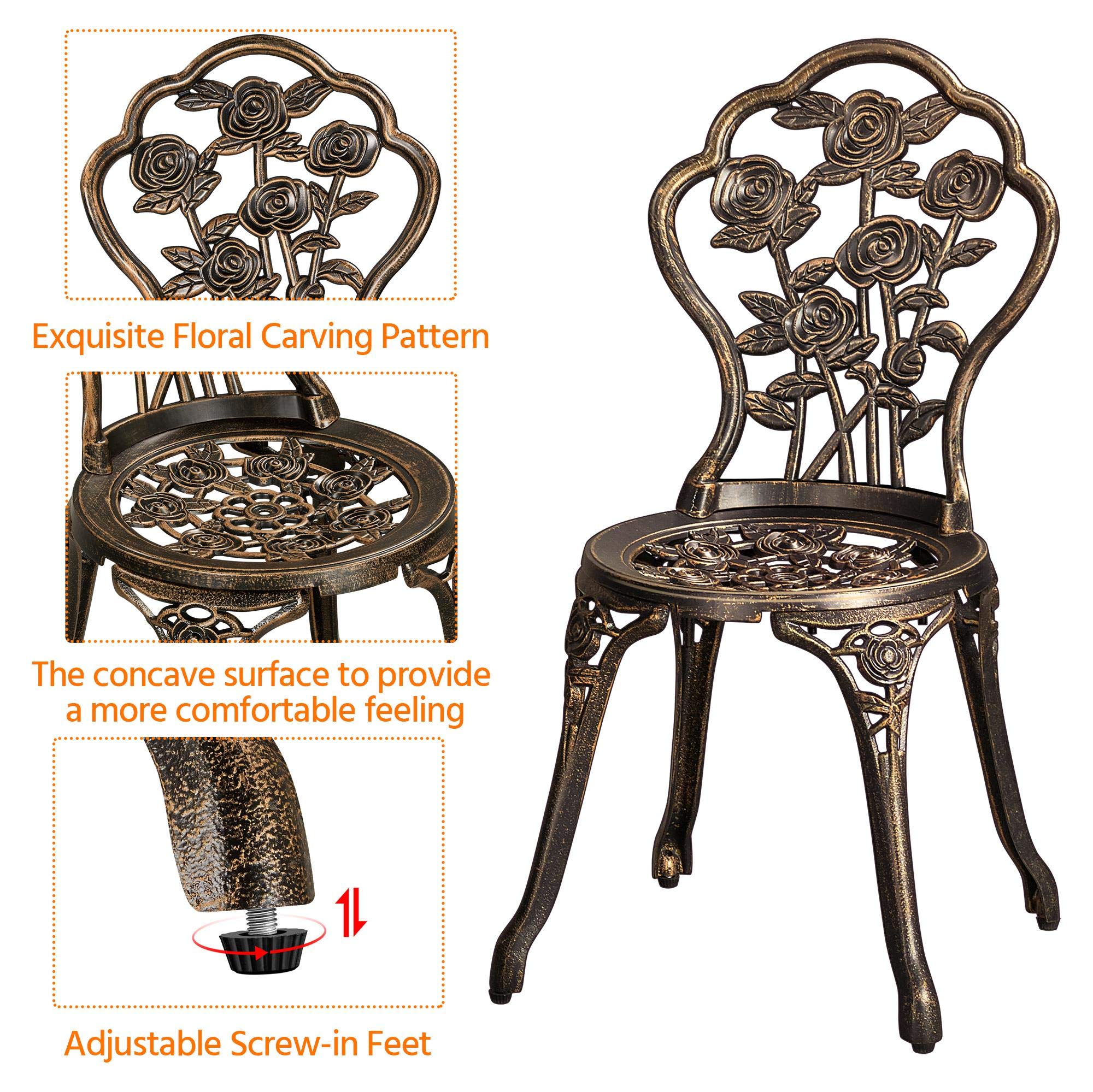Topeakmart 3-Piece Outdoor Patio Bistro Table Set in Antique Bronze Rose - Durable Cast Aluminum Garden Furniture with Umbrella Hole for Porch, Backyard & Outdoor Dining | Perfect for Entertaining, Relaxing & Summer BBQs