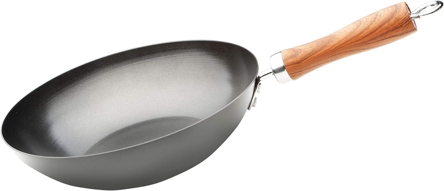 WECOOK! 20cm Carbon Steel Induction Wok Pan - Titanium Nonstick QUANTANIUM Eco-Friendly 3-Layer PFOA-Free Coating, Wood-Like Handle, Compatible with Glass Ceramic, Gas, Dishwasher Safe - Perfect for Stir-Frying, Sautéing & Asian Cooking