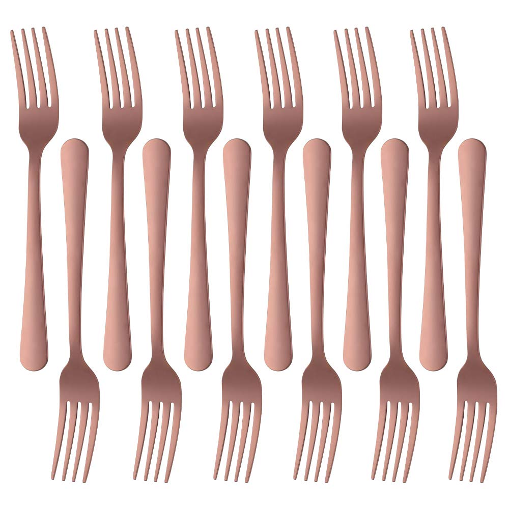 Premium 12-Piece Stainless Steel Dinner Forks Set - Elegant Rose Gold Flatware for Family Dining, Restaurants, Weddings & Parties | Durable & Stylish Cutlery for Everyday Use & Special Occasions